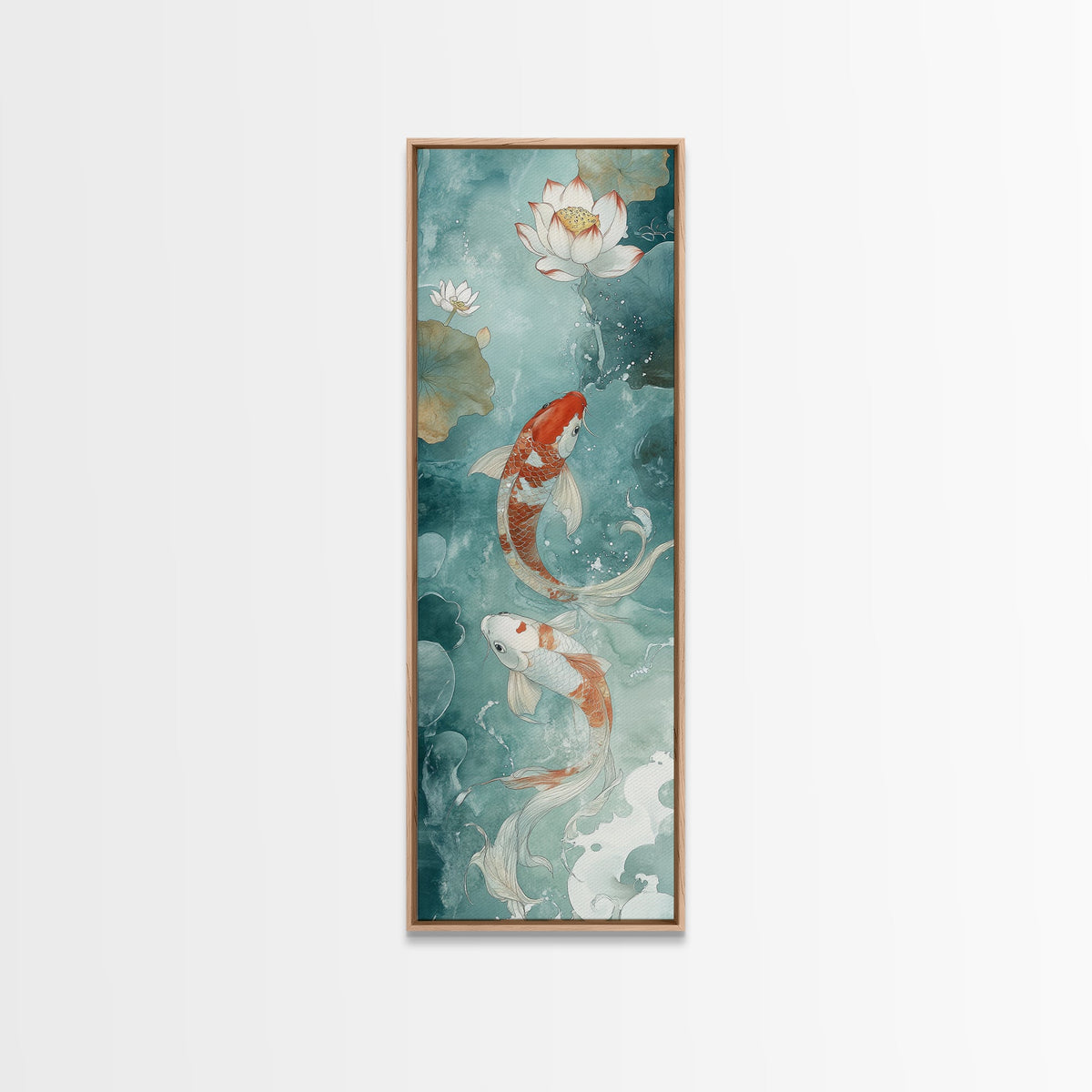 Wabi Sabi Koi Fish Framed Canvas Print, Koi Fish Painting, Elegant Art, Tall Art, Narrow Art, Accent Piece, Japanese Style Art