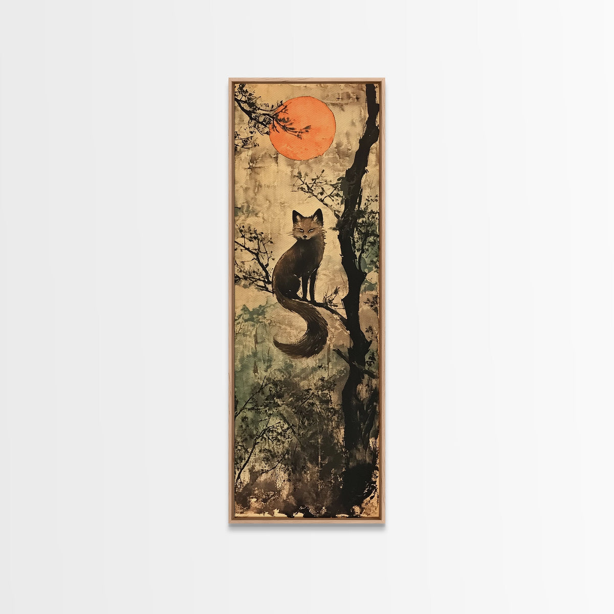 Minimalist Cat Framed Canvas Print Rustic Wall Art Halloween Art Cottagecore Wall Decor Tall Skinny Art Moody Animal Print