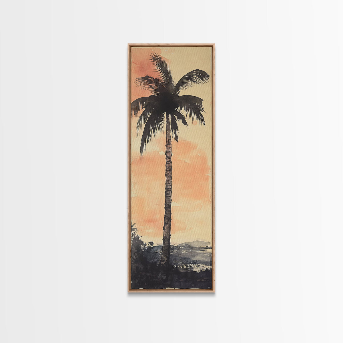 Framed Canvas Print Moody Palm Tree Painting Sunset Coastal Wall Art, Rustic Decor, Tropical Living Room Above Sofa Art, Bedroom Art Print | | Wiccan Center