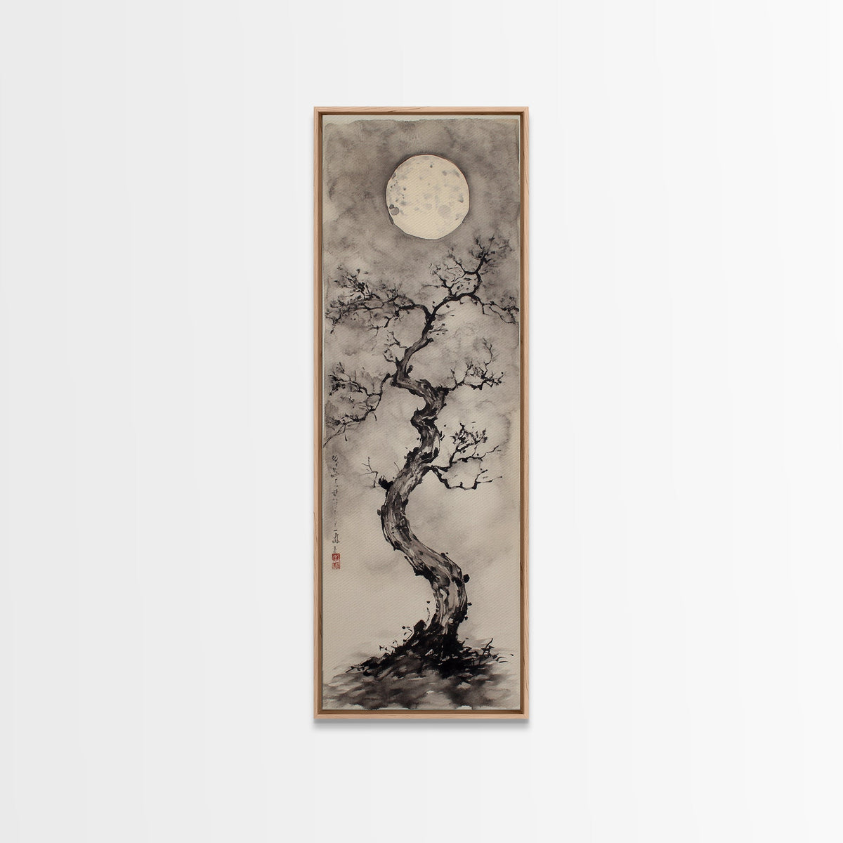 Canvas Print Moon and Tree Painting, Mystical Wabi Sabi Wall Art, Japanese-Inspired Rustic Decor, Above Bed Wall Art Gift Him | | Wiccan Center