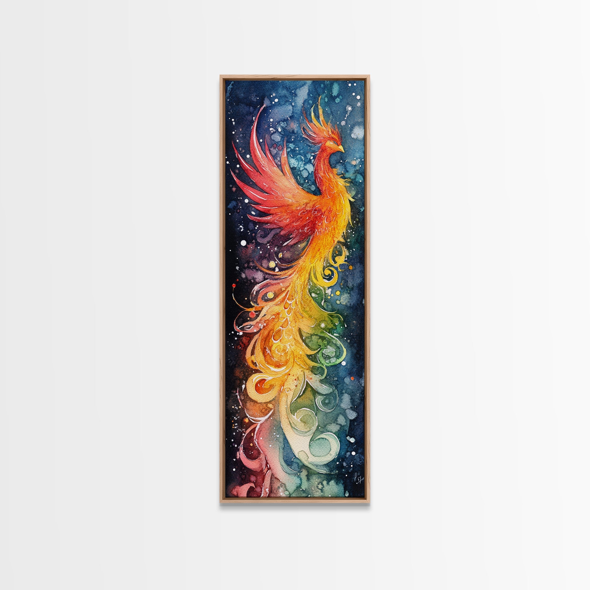 Rainbow-Toned Phoenix Painting with Swirling Colors of Renewal – Beautiful Framed Canvas Print for Spiritual or Inspirational Home Decor