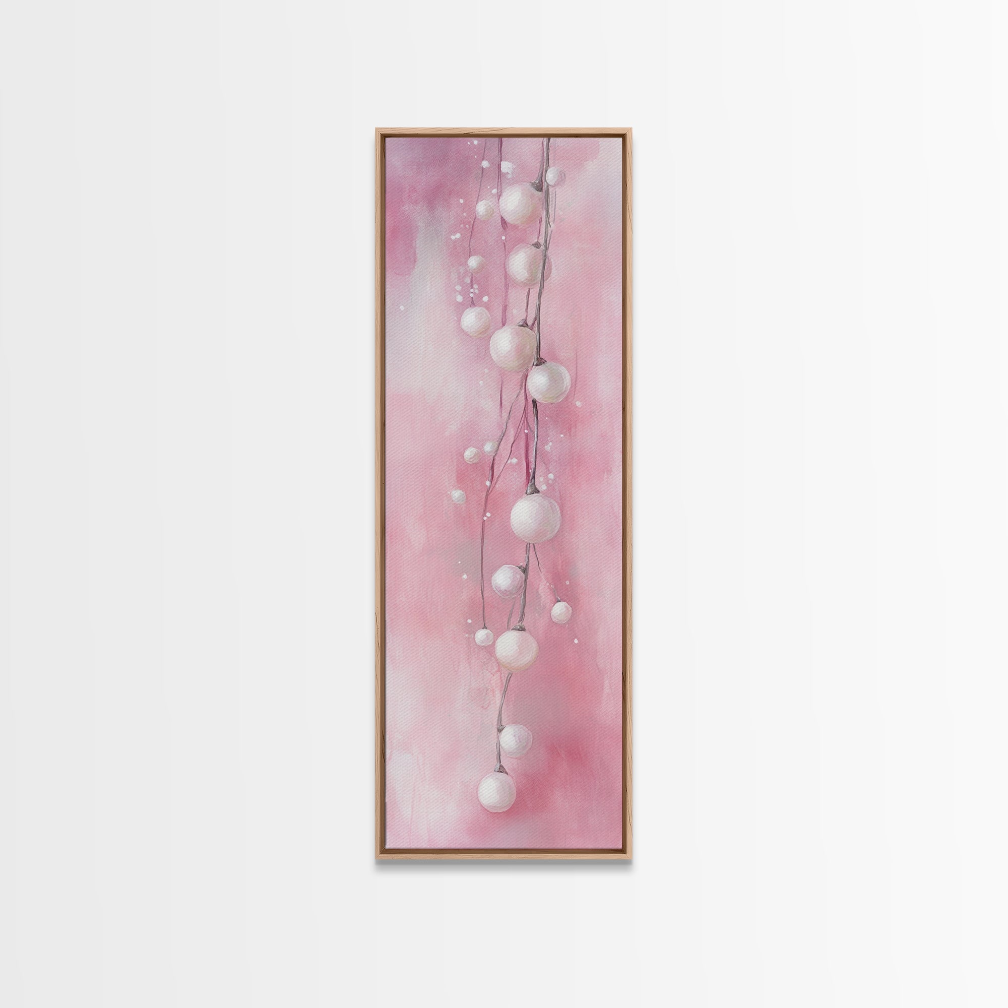 Fairy Lights Canvas Print - Minimalist Whimsical Pink Artwork, Skinny Vertical Wall Art, Cozy Lighting Decor for Bedroom or Dorm
