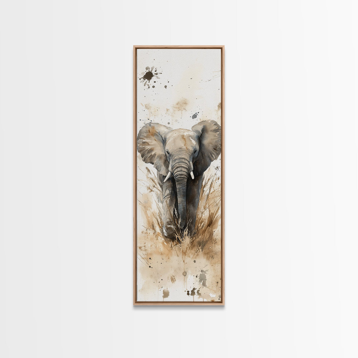 Elephant Wall Art Canvas Print African Art Safari Painting Rustic Decor Vertical Long Narrow Wall Art Animal Lover Gift