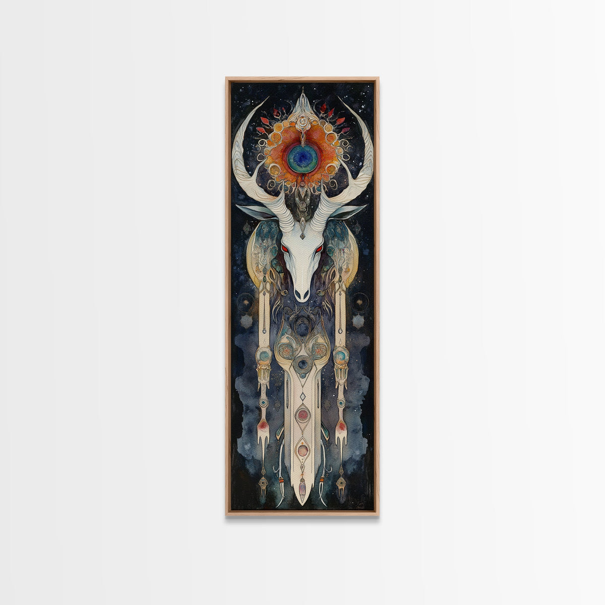 Dreamcatcher Deer Canvas Print Featuring Boho Sacred Geometry Art, Native Inspired Dark Angels Wall Art Ideal For Gift Idea