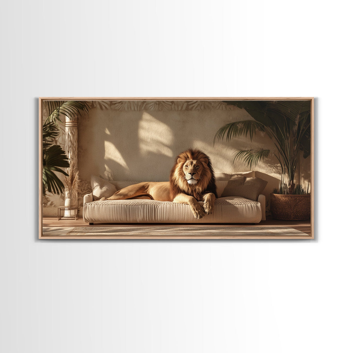 Majestic Lion Portrait Framed Canvas Print, Wild Safari Wall Art, African Animal Painting, Living Room Rustic Decor, Regal Wildlife Art