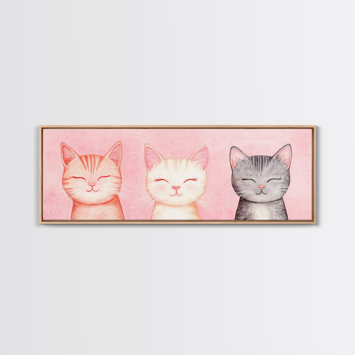 Framed Canvas Print of Whimsical Cat Portraits in Pink Shades Featuring Cute Wall Art for Pet Lovers’ Room or Playful Dorm Decor