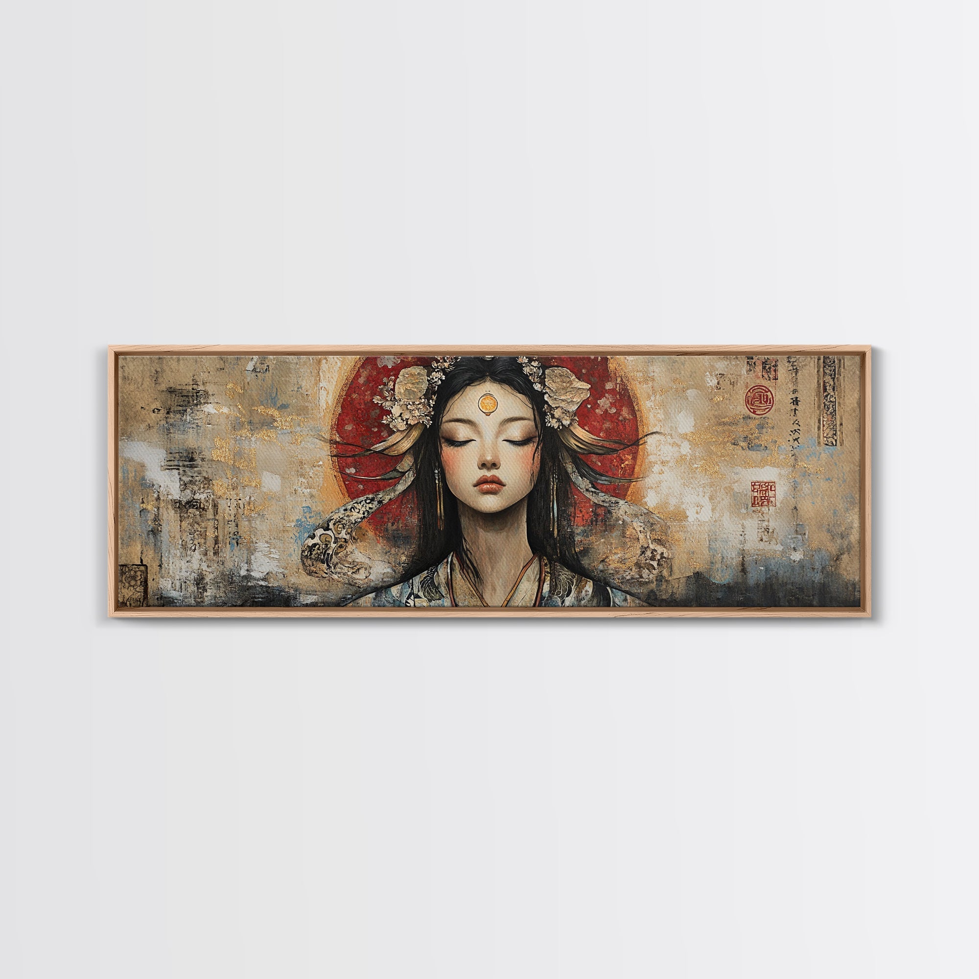 Radiant Goddess Framed Canvas Print Art Nouveau Style Japanese-Inspired Goddess Art Print Bedroom Wall Decoration