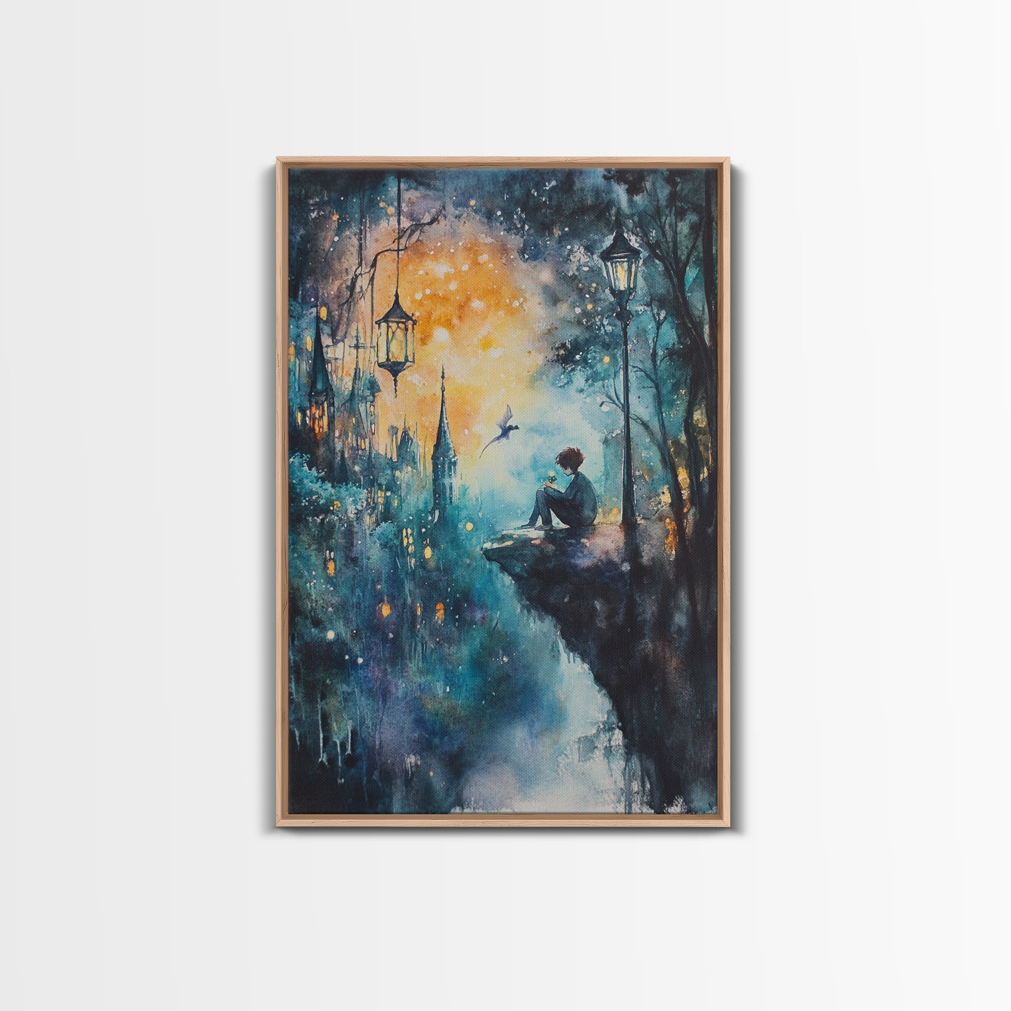 Magical Nightscape Framed Canvas Print Whimsical Fantasy Art Moody Wall Art Gift Idea Living Room Decor Dark Romantic Artwork | | Wiccan Center