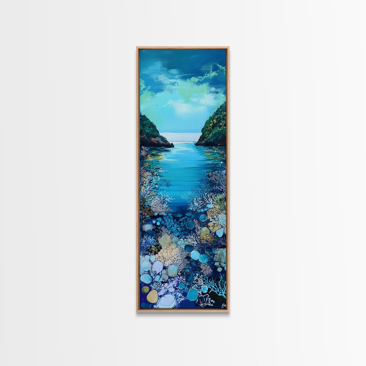 Underwater View, nautical painting, seascape painting, coral reef painting, blue and green wall art, Framed Canvas Print | | Wiccan Center