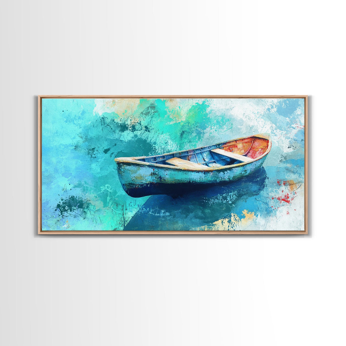 Floating Boat, teal watercolor, impressionist seascape, peaceful ocean, nautical painting, Canvas Print, coastal decor, rustic art | | Wiccan Center