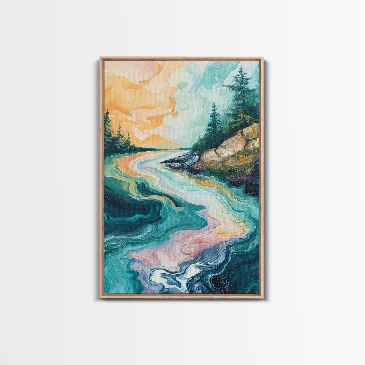 Swirling River Art, Abstract Nature Scene, Dreamy Landscape, Flowing Water, Boho Wall Art, Colorful Decor, Canvas Print | | Wiccan Center