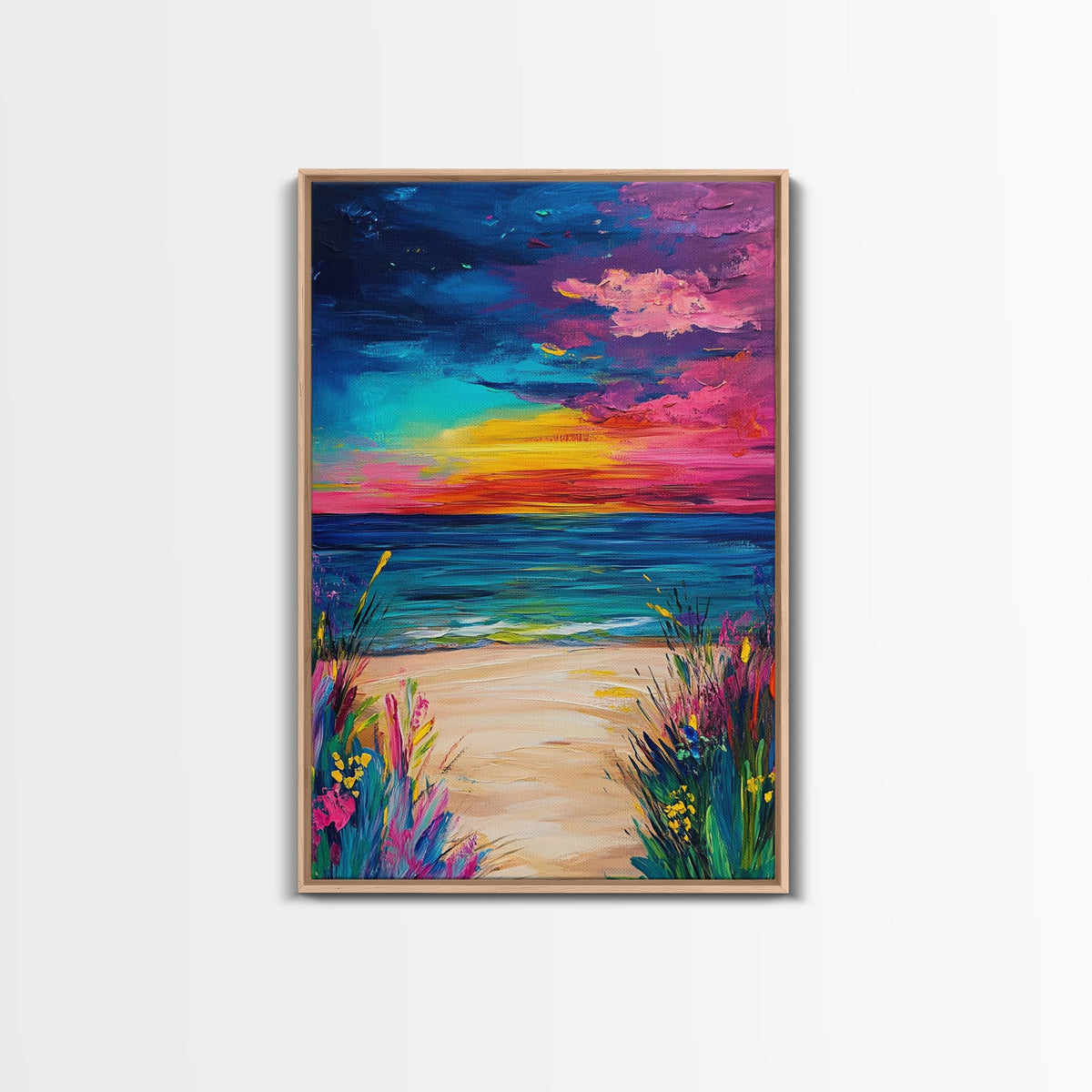 Colorful Sunset, coastal painting, seascape painting, pink orange wall art, Canvas Print, coastal cowgirl wall art, above bed wall art | | Wiccan Center