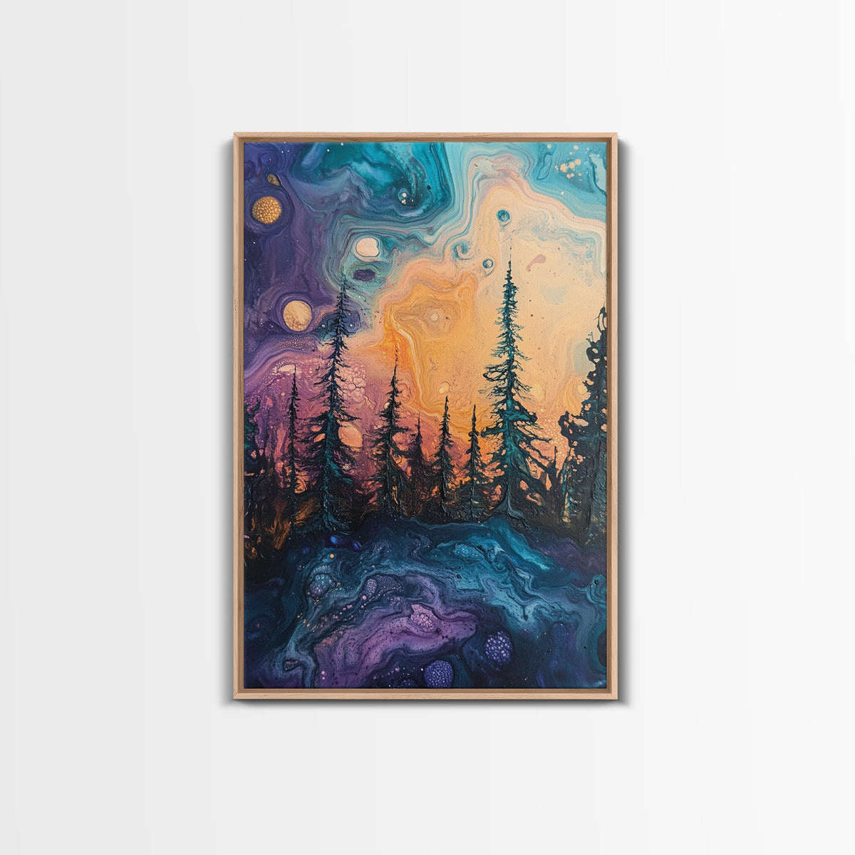 Cosmic Trees, forest at dusk painting, pine tree art, fantasy landscape, moody art, celestial wall art, mystical art, canvas print | | Wiccan Center