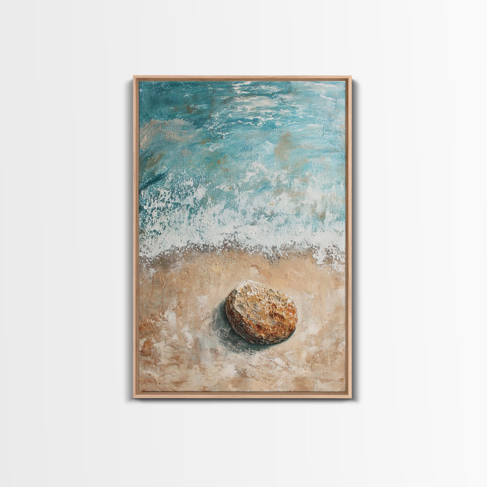 Serene Beach Stone Canvas Print Tranquil Ocean Art, Coastal Zen Wall Decor, Relaxing Beach House Style, Minimalist Seascape Painting | | Wiccan Center