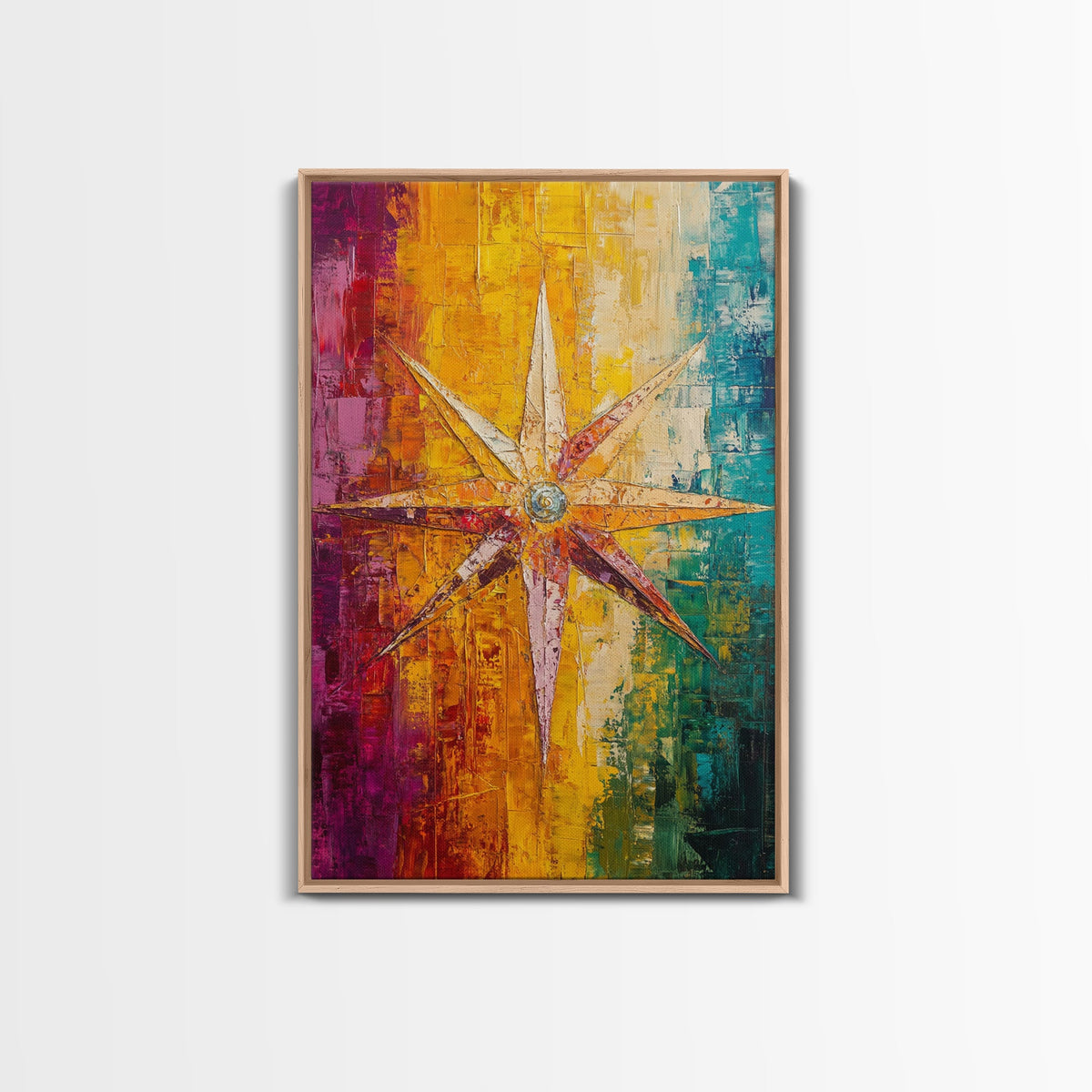 Compass Star Canvas Print Rustic Nautical Wall Art Adventure Decor Travel Lovers Gift Vibrant Abstract Living Room Artwork | | Wiccan Center
