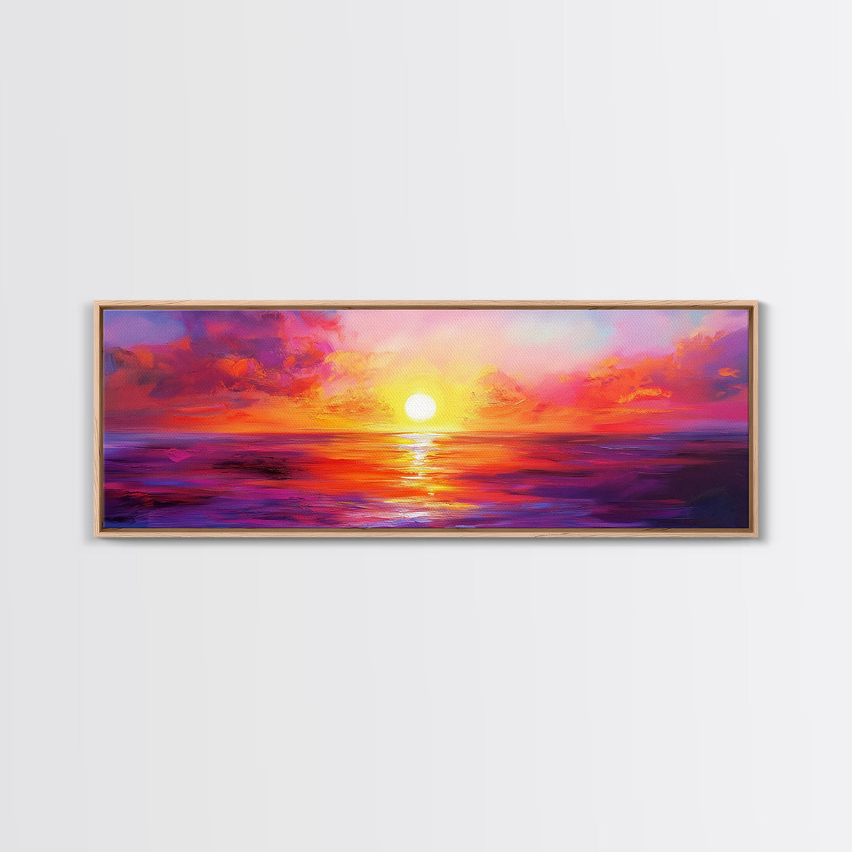 Fiery Sunset, Warm Sky Painting, Colorful Seascape Wall Art, Coastal Living Decor, Framed Canvas Print, Living Room Artwork | | Wiccan Center