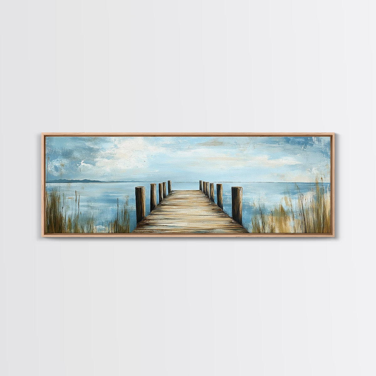 Lake Dock, Peaceful Water Scene, Serene Landscape, Rustic Nature Painting, Minimalist Home Decor, Canvas Print, Framed Canvas Print | | Wiccan Center