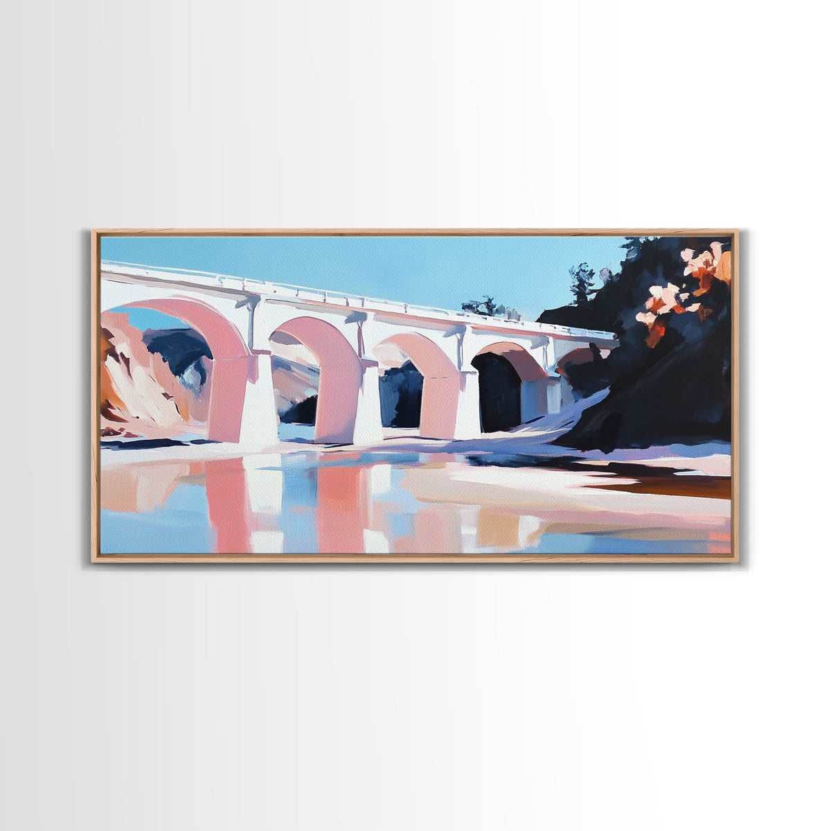 Bridge Reflection, Scenic River, Pastel Landscape, Canvas Print, Architecture Art, Living Room Wall Art, Minimalist Water Scene, Travel Art | | Wiccan Center