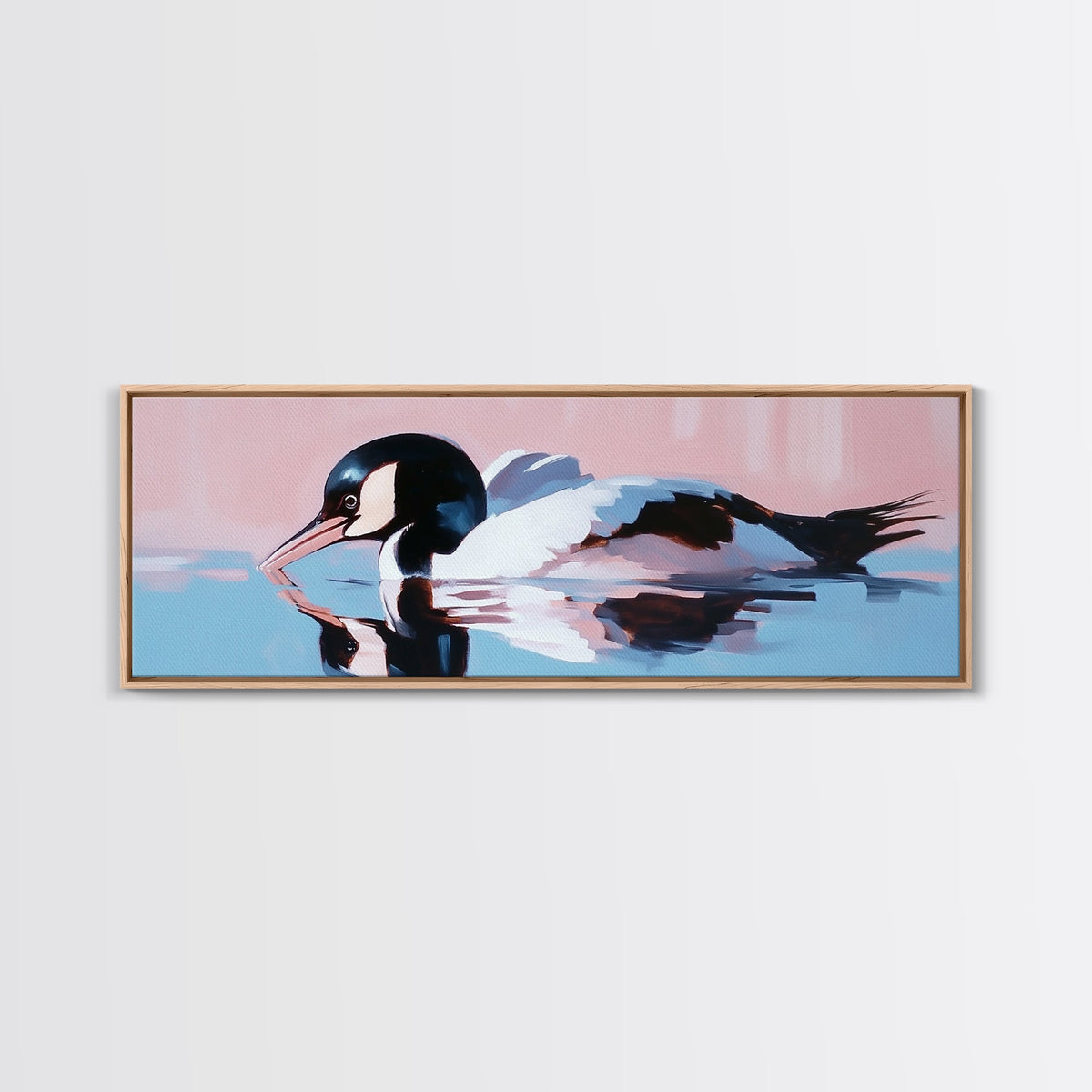 Water Bird, serene wildlife art, nature-inspired home decor, modern minimalist print, framed canvas print, coastal bird artwork