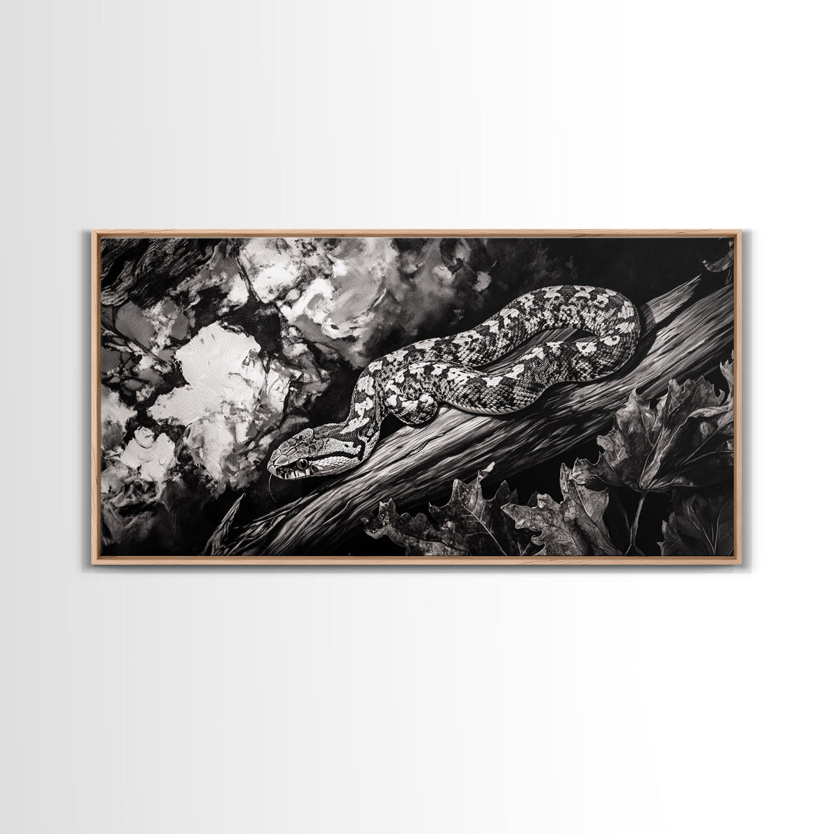 Timber Rattlesnake, Wildlife Artwork, Black and White Nature Art, Rustic Home Decor, Forest Animal Print, Living Room Art, Canvas Print