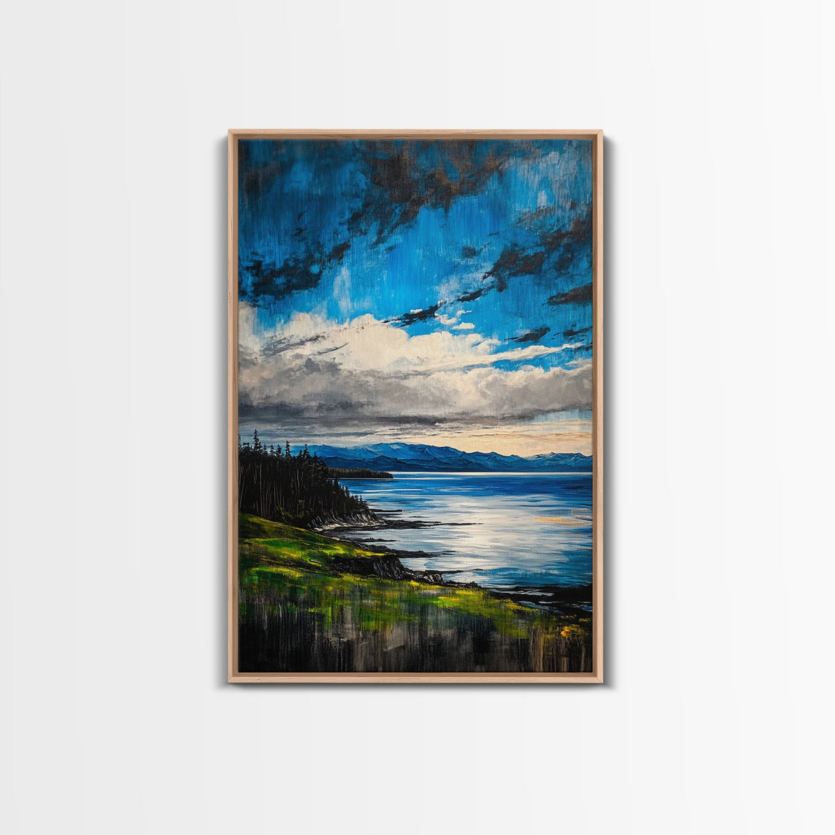 Mountain Lake Art, Nature Print, Landscape Decor, Tranquil Water View, Living Room Wall Art, Cabin Aesthetic, Framed Canvas Print | | Wiccan Center