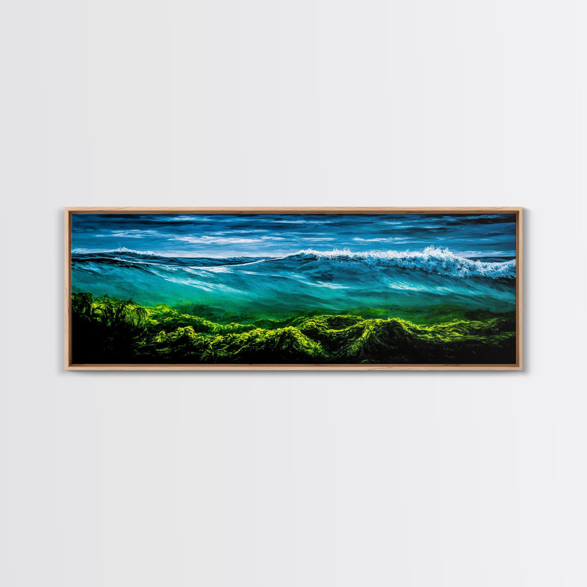 Ocean Wave, Deep Blue Seascape, Underwater Scene, Green and Blue, Coastal Home Decor, Tropical Wall Art, Framed Canvas Print | | Wiccan Center