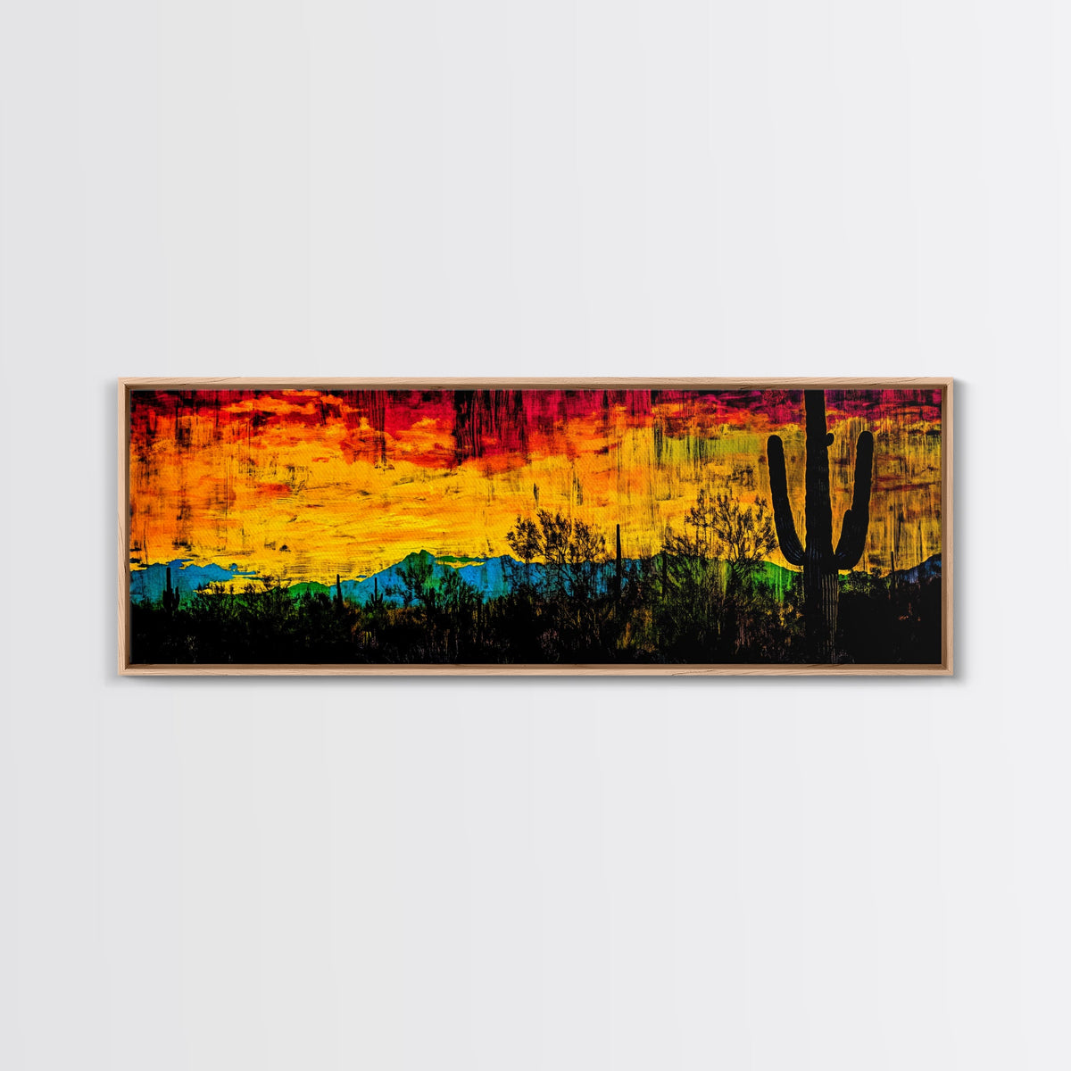 Desert Sunset, Cactus Painting, Southwest Landscape, Framed Canvas Print, Vibrant Wall Art, Arizona Art, Boho Decor, Warm Color Palette | | Wiccan Center