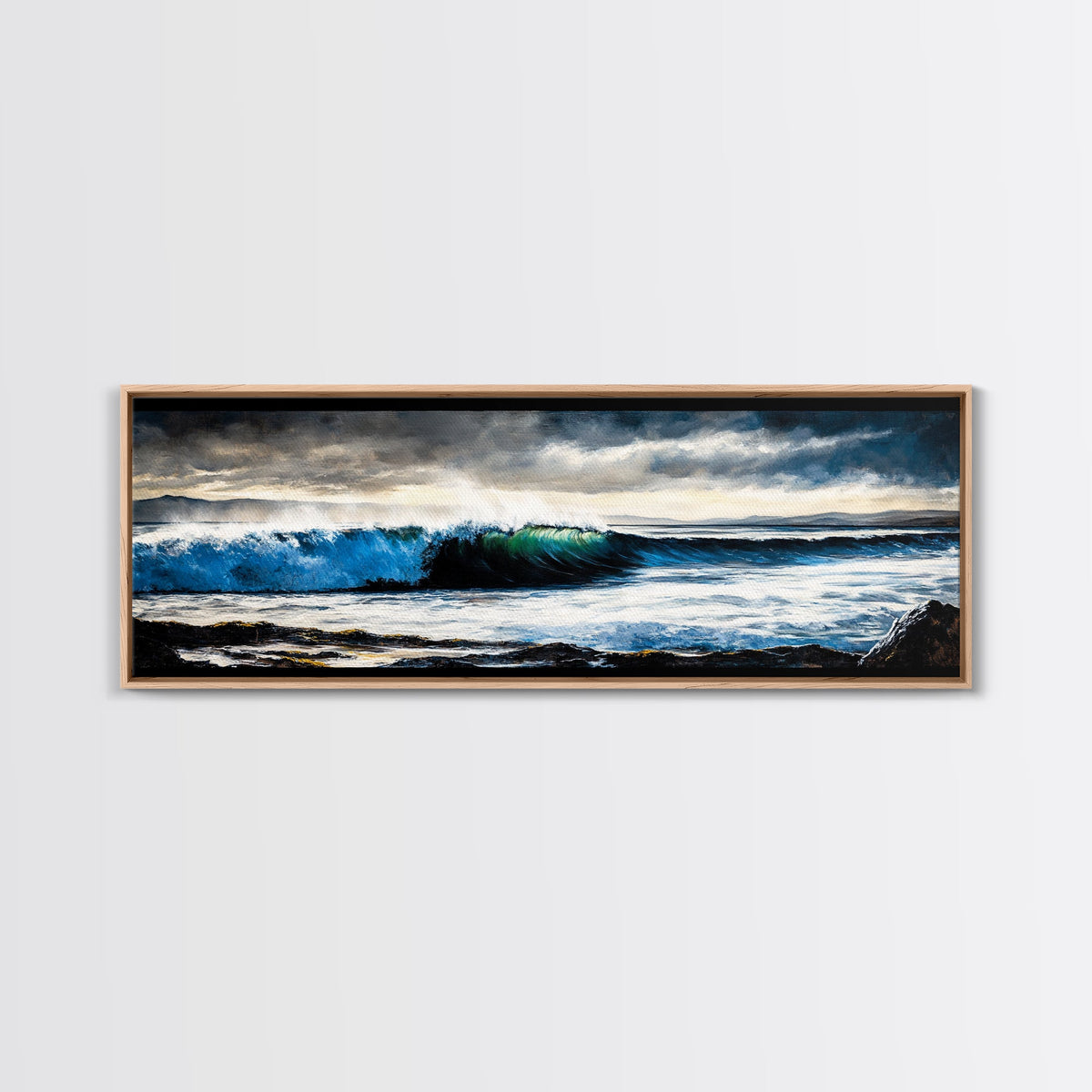 Powerful Ocean Wave, Realistic Seascape Art, Blue Water Wall Decor, Coastal Living Room Art, Surfer Beach Print, Framed Canvas Print | | Wiccan Center