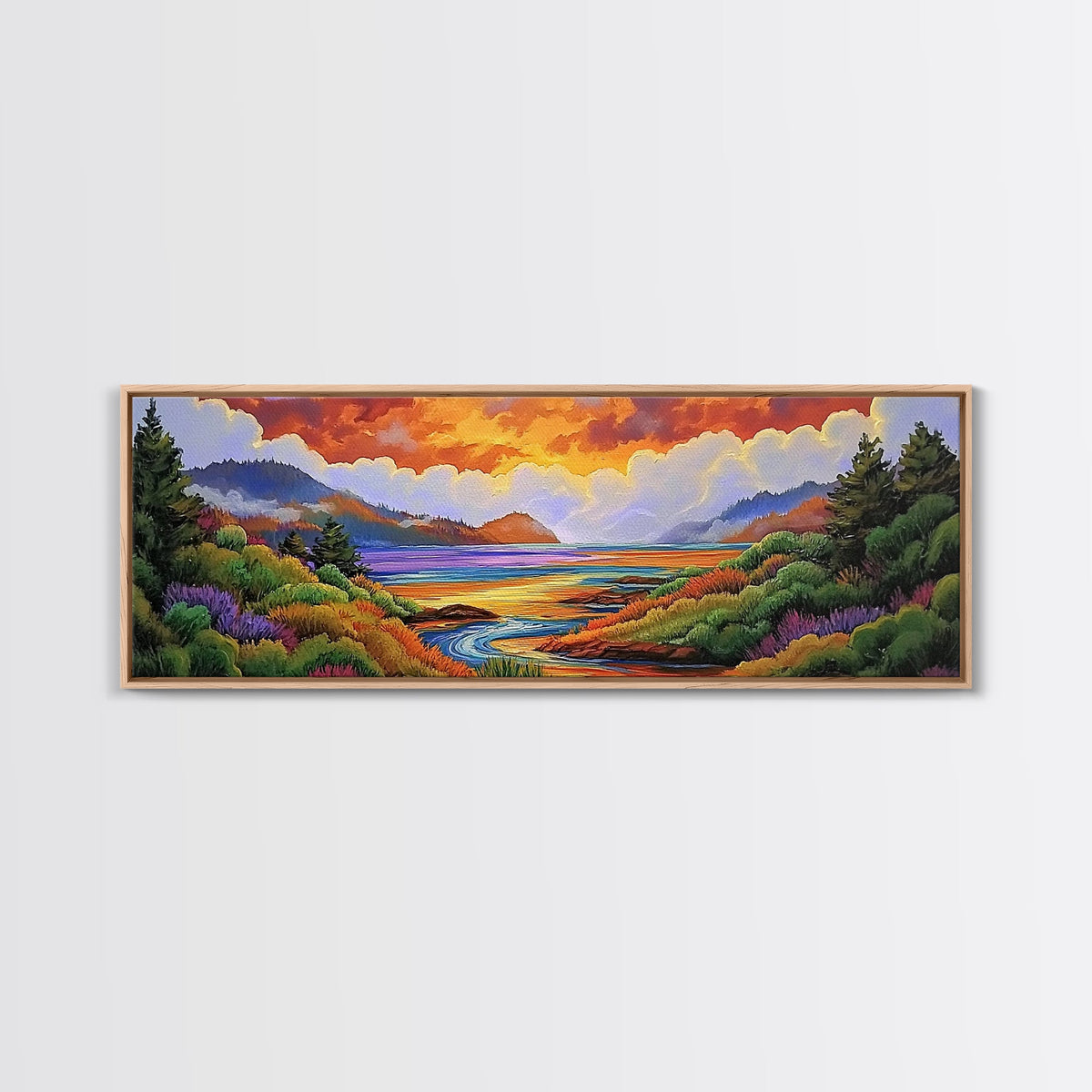 Sunset Lake Scene, Mountain View Art, Tranquil Waterscape Landscape, Framed Canvas Print, Nature Office Decor, Living Room Art | | Wiccan Center