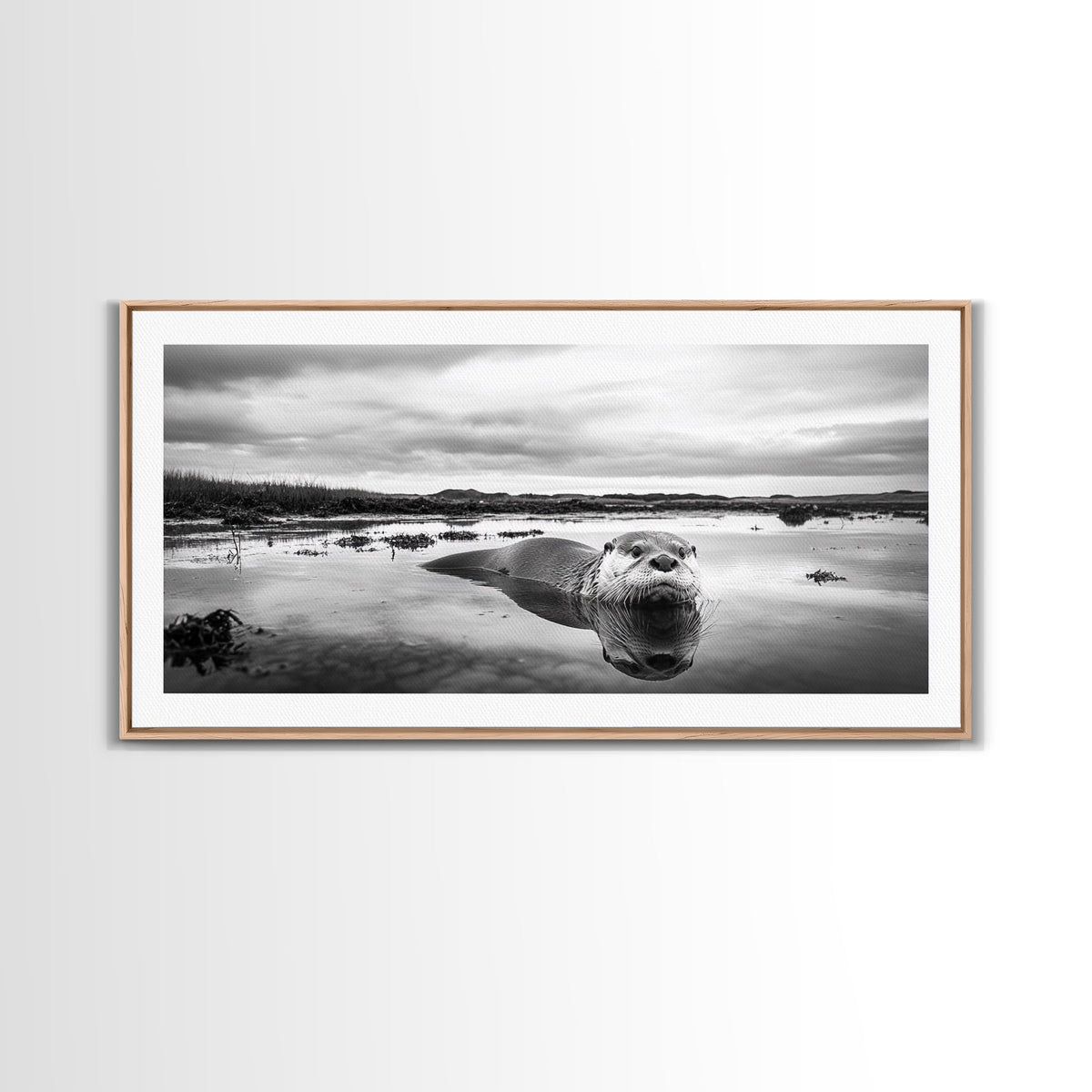 Curious Otter Wall Art, Wildlife Photography, Black and White Animal Canvas Print, Bathroom Decor, Whimsical Nature, Cottagecore Home Decor