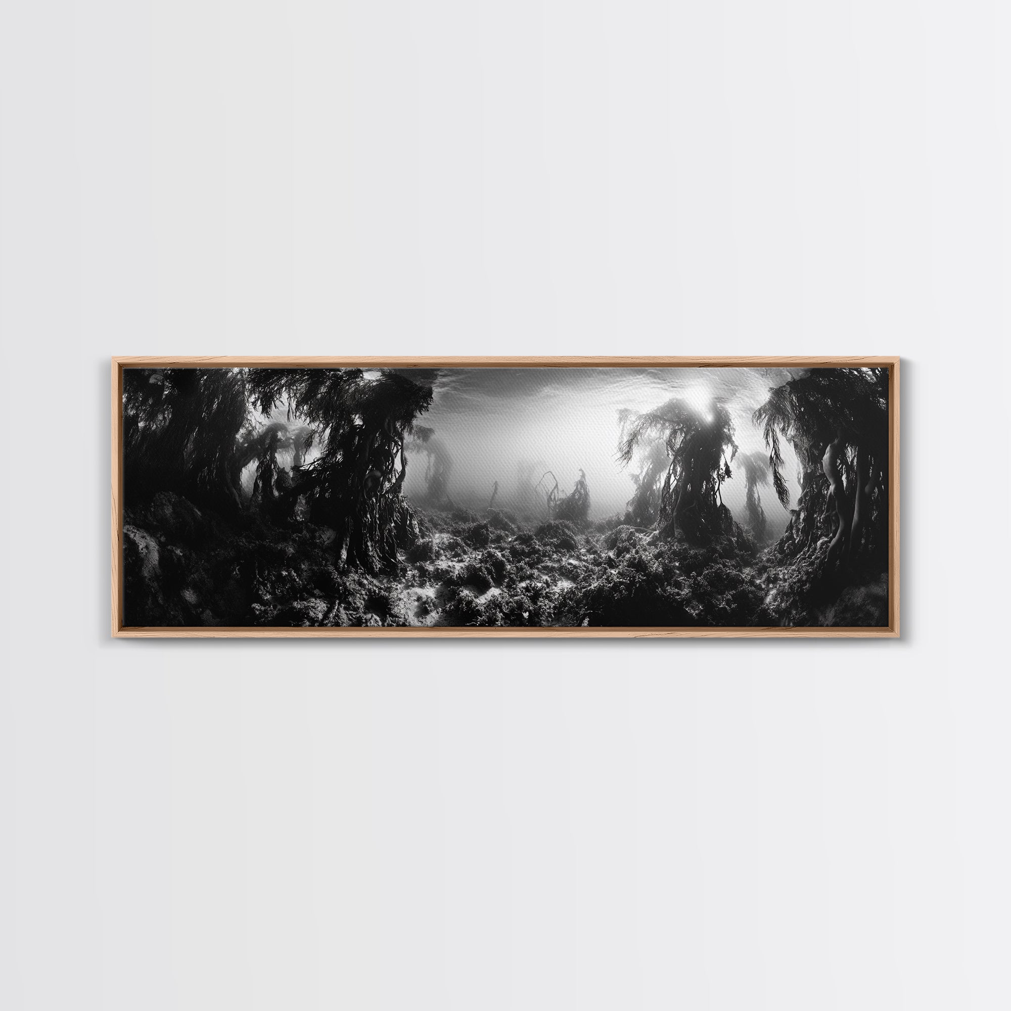 Kelp Forest, Underwater Magic, Ocean Depths, Framed Canvas Print, Marine nature photography, Bathroom wall decor, Moody coastal aesthetic