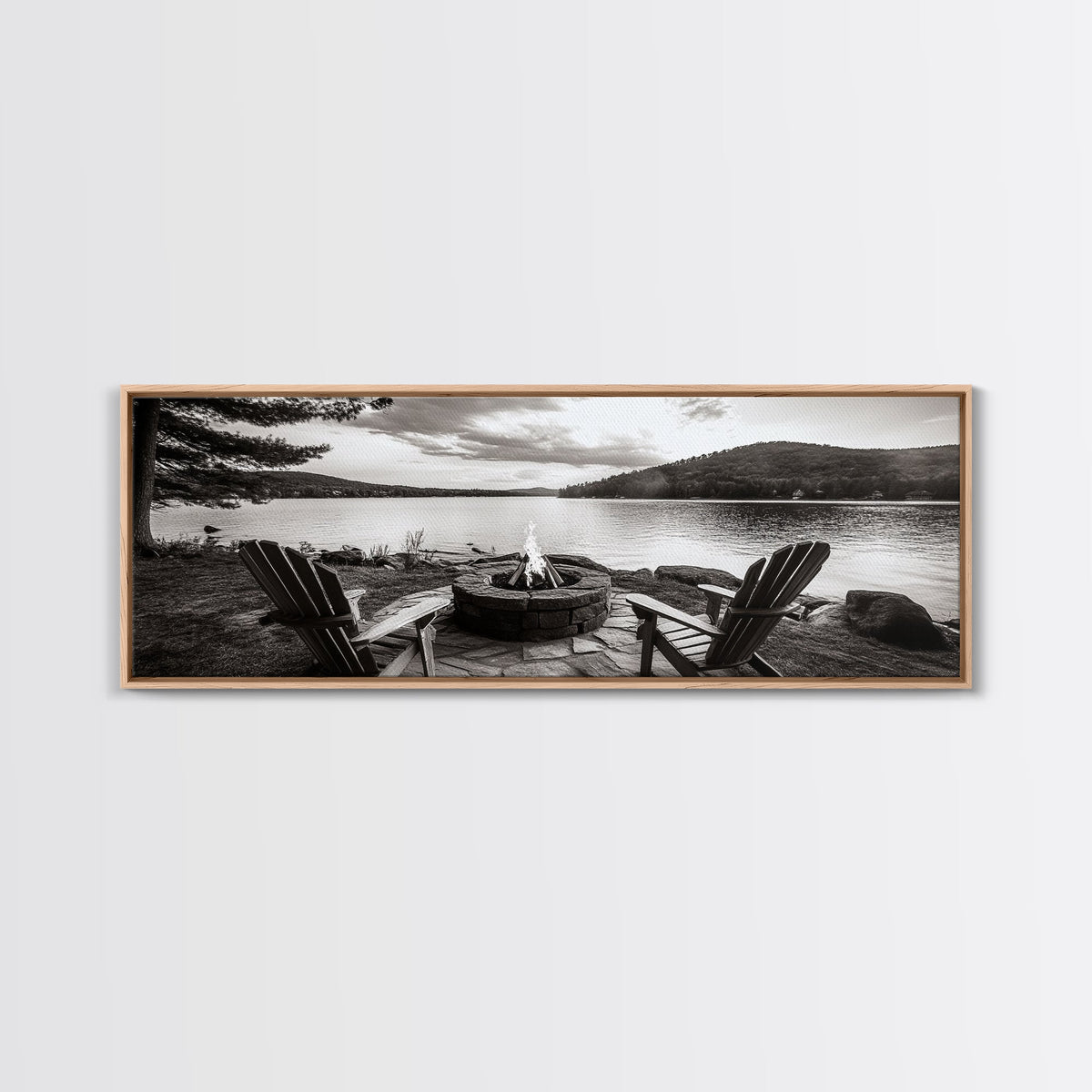 Lakeside Fire Pit, Adirondack Chairs, Mountain Retreat, Framed Canvas Print, Fall Cabin Wall Art, Rustic Living Room Decor, Cozy Mood | | Wiccan Center