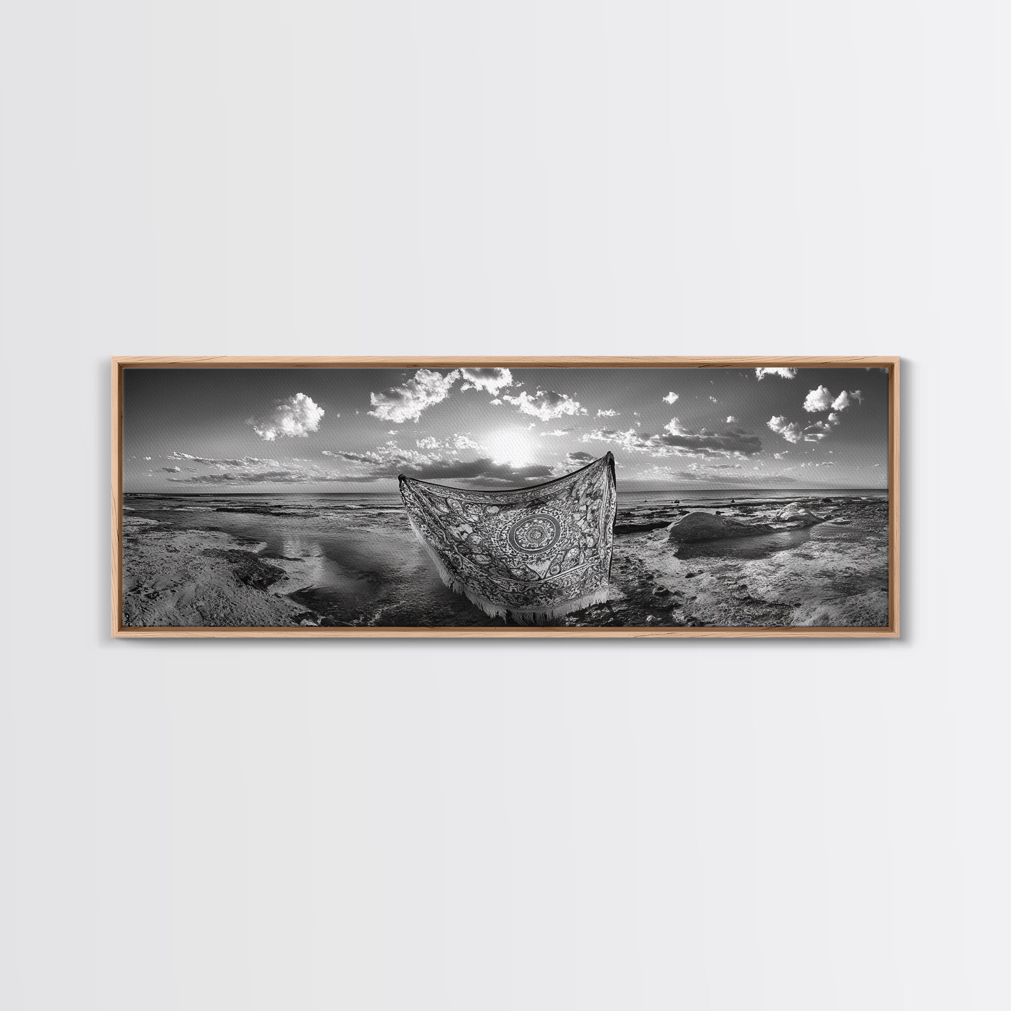 Sunset Sea, Magic Carpet, Ocean Ritual, Ethereal Coastal, Framed Canvas Print, Boho Wall Art, Living Room Decor, Surreal Beach Photography