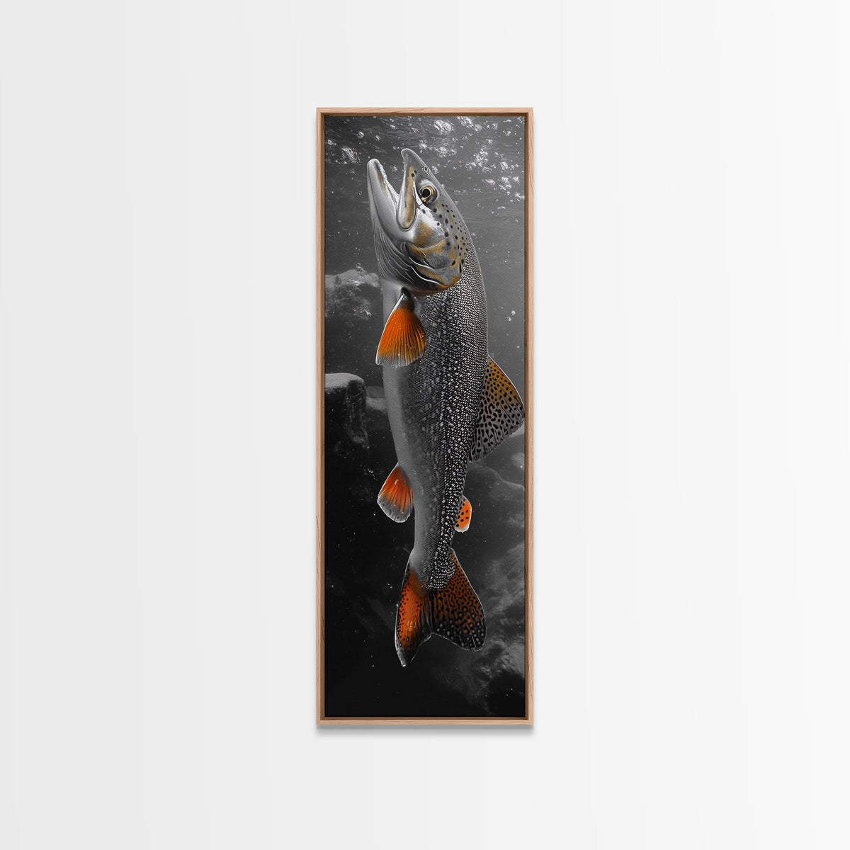Trout Fishing Print, Underwater Scene, Orange Fins Fish, Rustic Wildlife, Framed Canvas Print, Cabin Decor, Man Cave Wall Art | | Wiccan Center