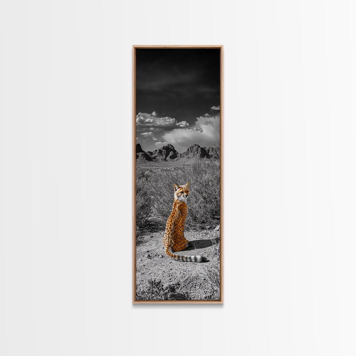 Wild Serval, Desert Cat, Savannah Wildlife, Majestic Predator, Framed Canvas Print, Safari Theme Living Room Wall Art, Modern Nature Decor