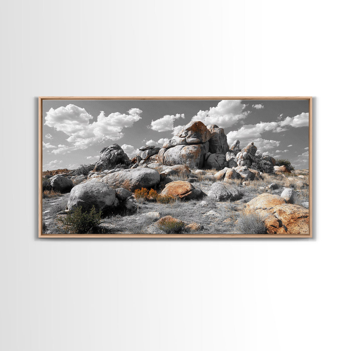 Granite Boulders, Desert Landscape, Natural Beauty, Earthy Tones, Framed Canvas Print, Entryway Wall Art, Nature Minimalism Style | | Wiccan Center