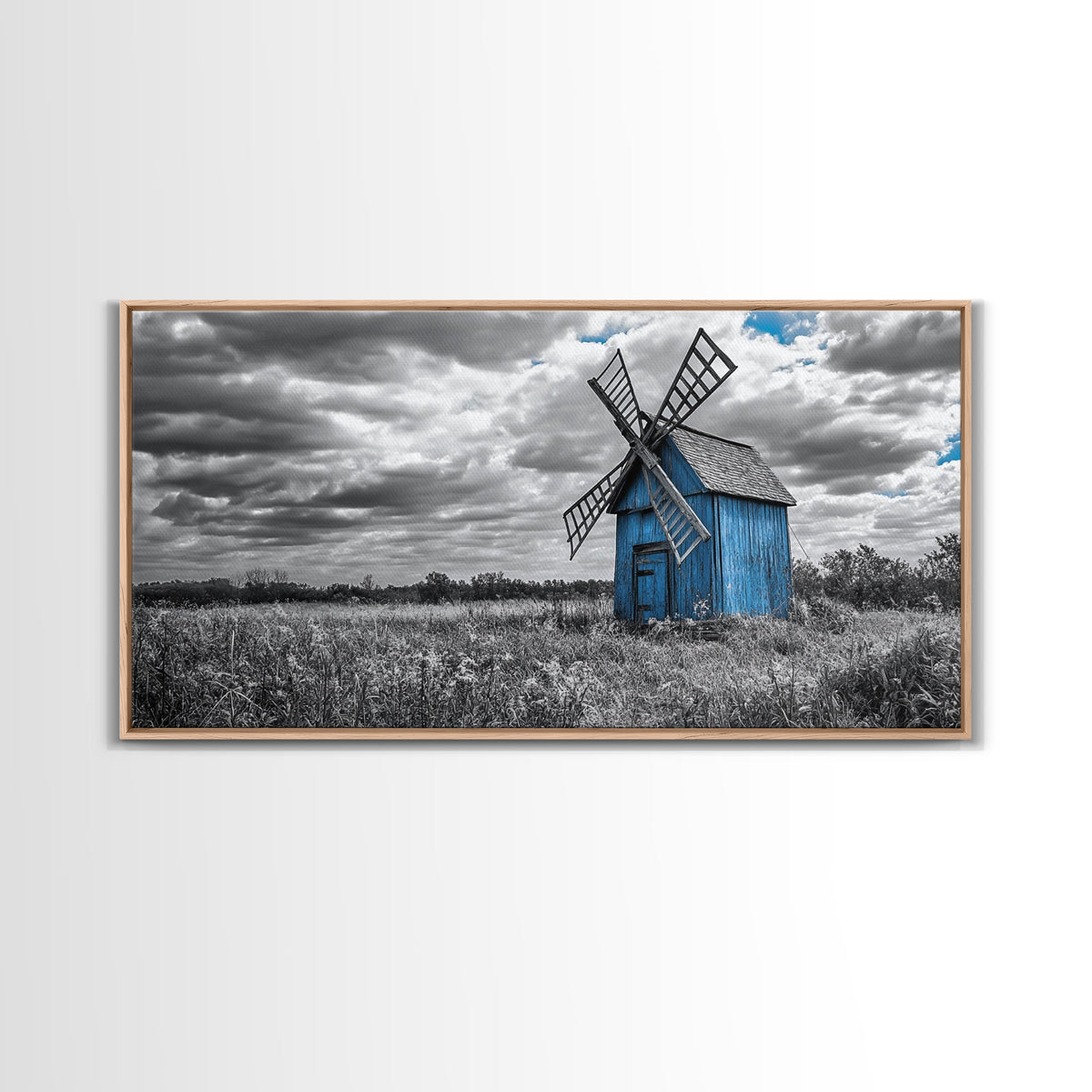 Blue Windmill, Rustic Field, Vintage Vibes, Countryside Charm, Framed Canvas Print, Farmhouse Wall Art, Autumn Rustic Decor, Barn Art | | Wiccan Center