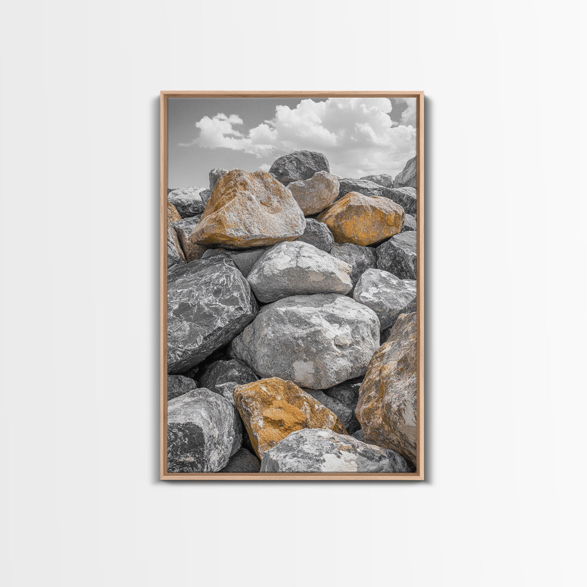 Golden Boulders, Earthy Texture, Nature Stones, Framed Canvas Print, Industrial Office Wall Art, Minimalist Landscape, Rock Photography | | Wiccan Center