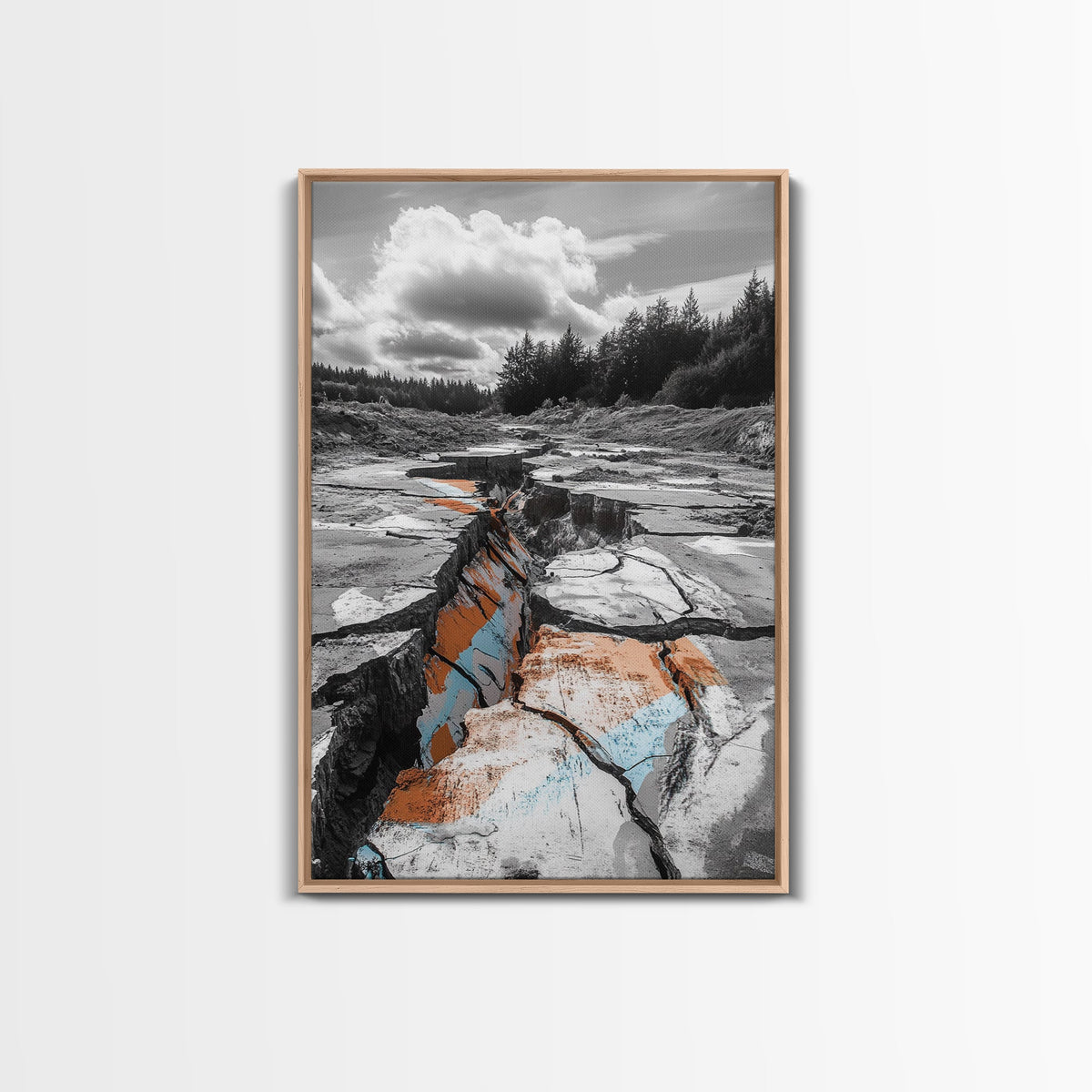 Cracked Earth, Desert Scene, Color Splash Photography, Framed Canvas Print, Modern Nature Wall Art, Industrial Decor, Earth Tones | | Wiccan Center