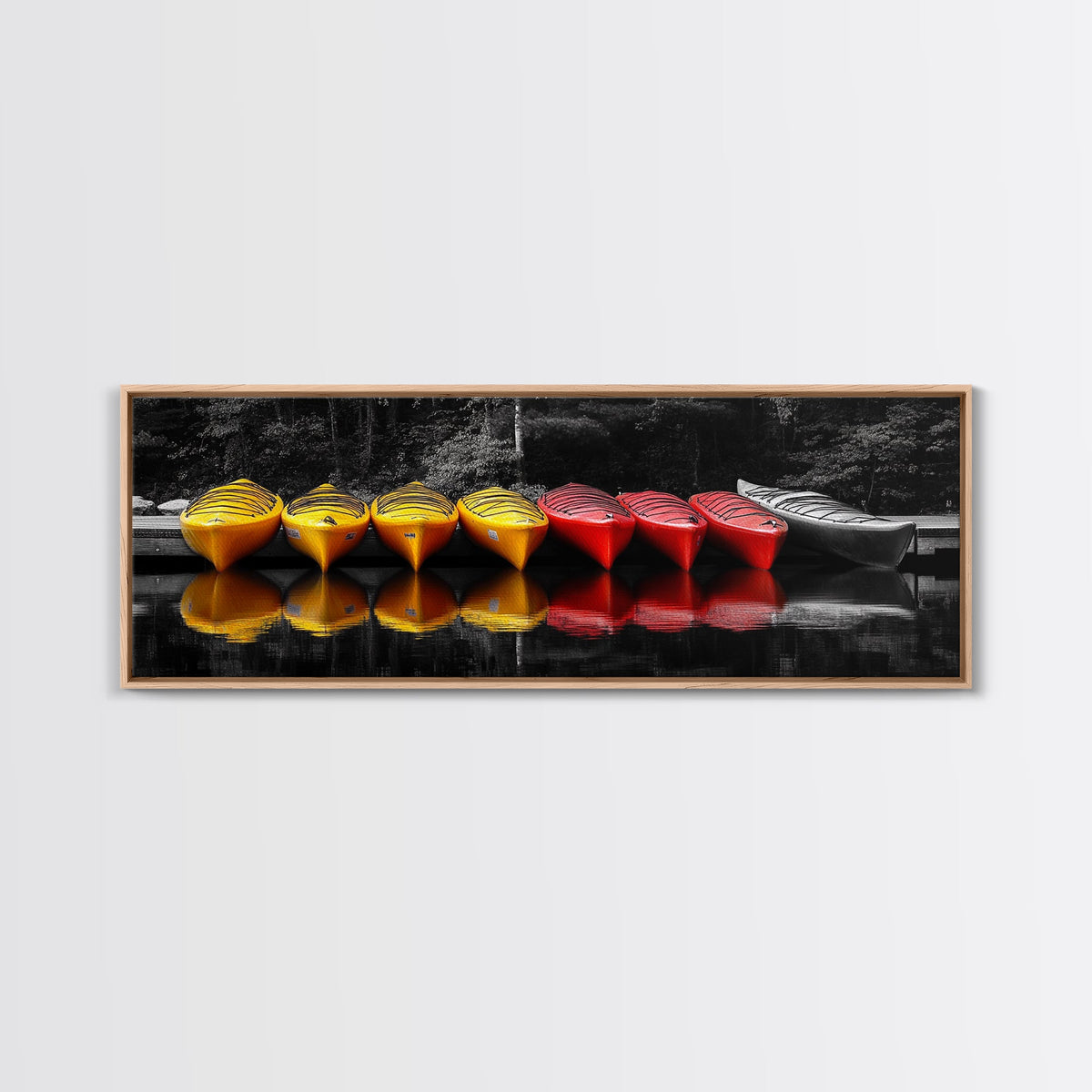 Canoes Docked, Reflection Scene, Kayak Art, Framed Canvas Print, Adventure Wall Art, Boho Water Sports, Cabin Living Room Decor | | Wiccan Center