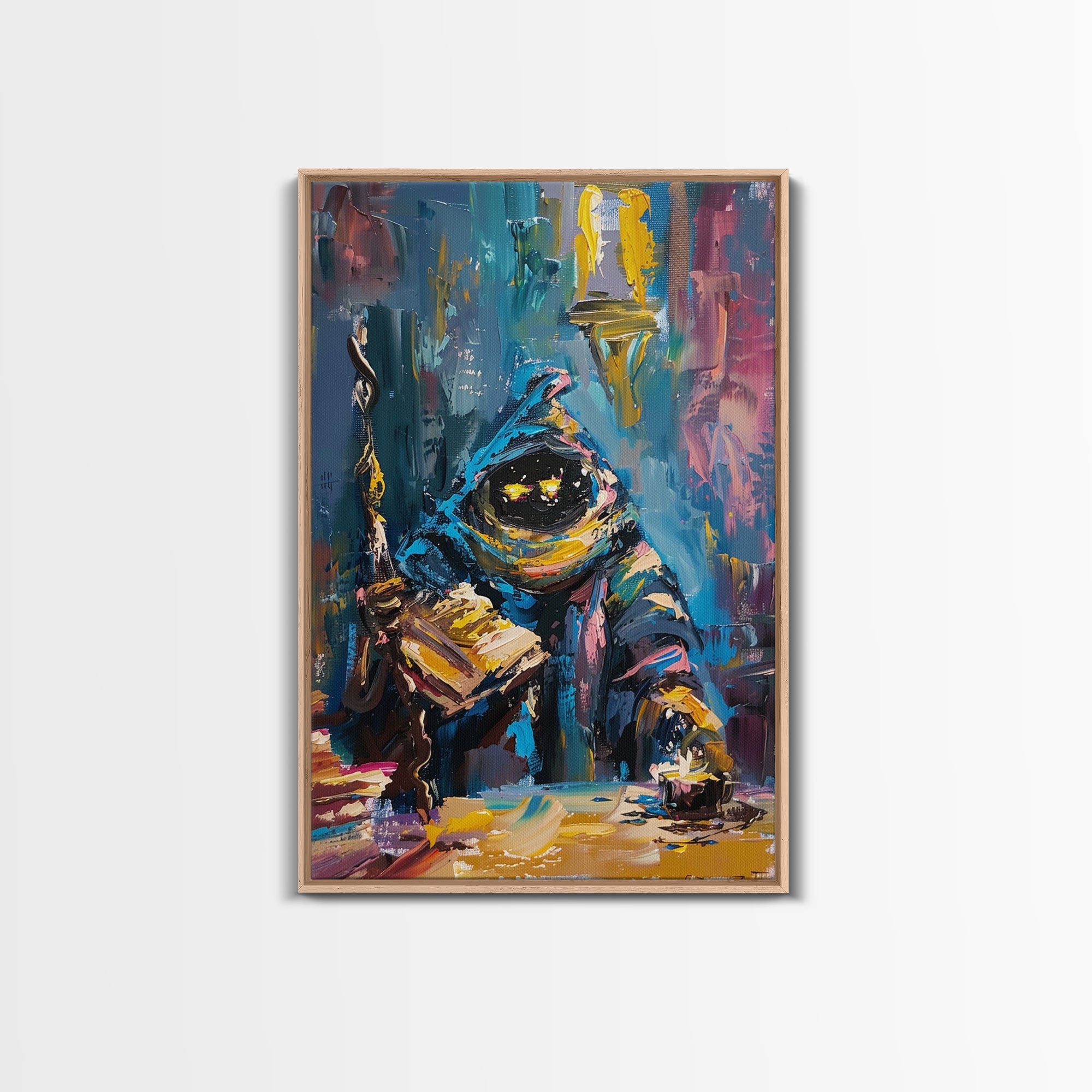 Halloween Creepy Wizard Reading Spells Framed Canvas Print, Spooky Wall Art, Home Decor, Occult Decor, Gift Idea, Dark Magic | | Wiccan Center