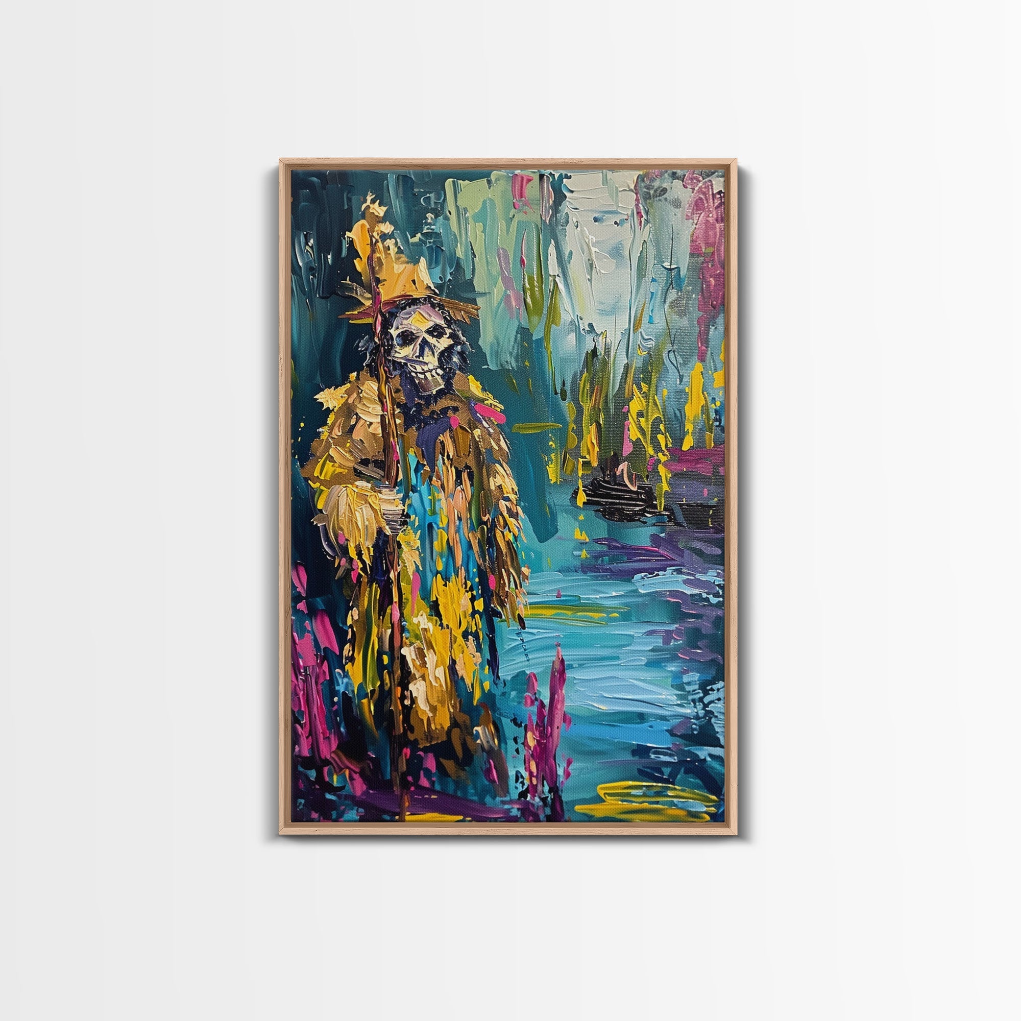 Halloween Skeleton Wizard, Framed Canvas Print, Wall Art, Home Decor, Spooky Artwork, Witchcraft Decor, Fantasy Art, Holiday Decor | | Wiccan Center