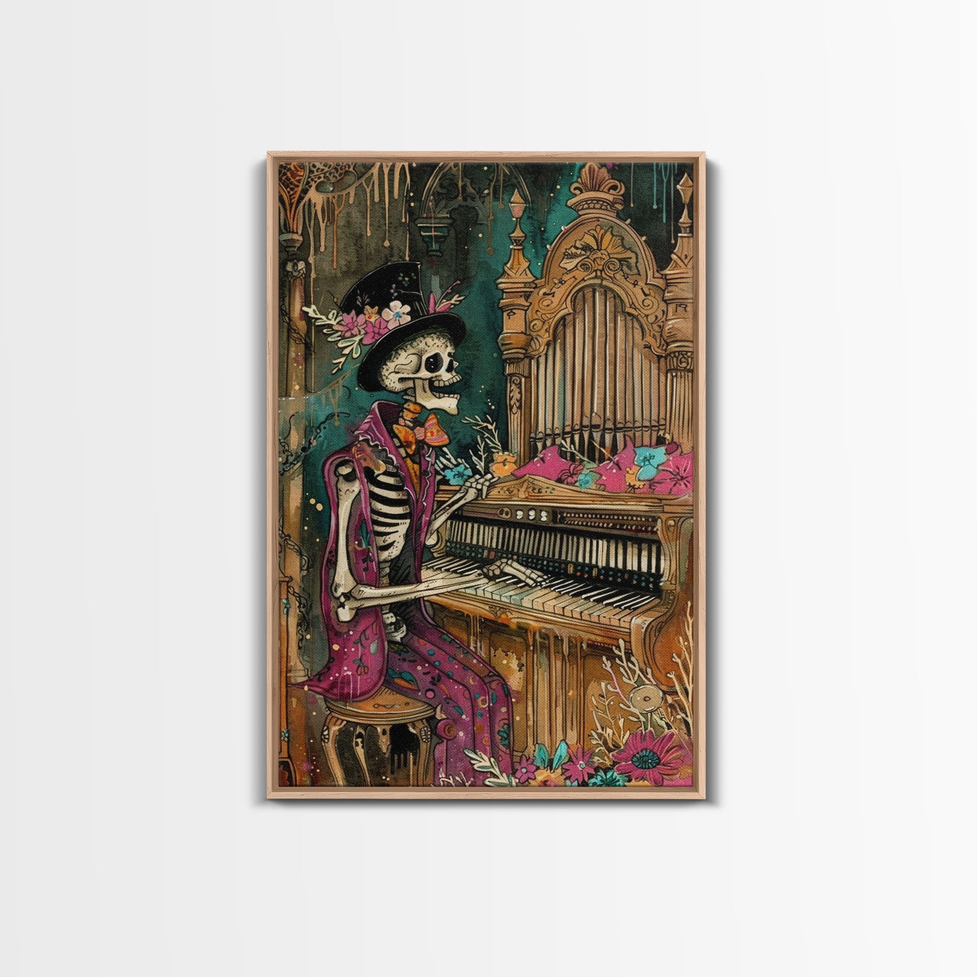 Skeleton Playing Organ in Gothic Church - Day of the Dead Skeleton Musician - Gothic Halloween Art - Skeleton Decor for Halloween | | Wiccan Center