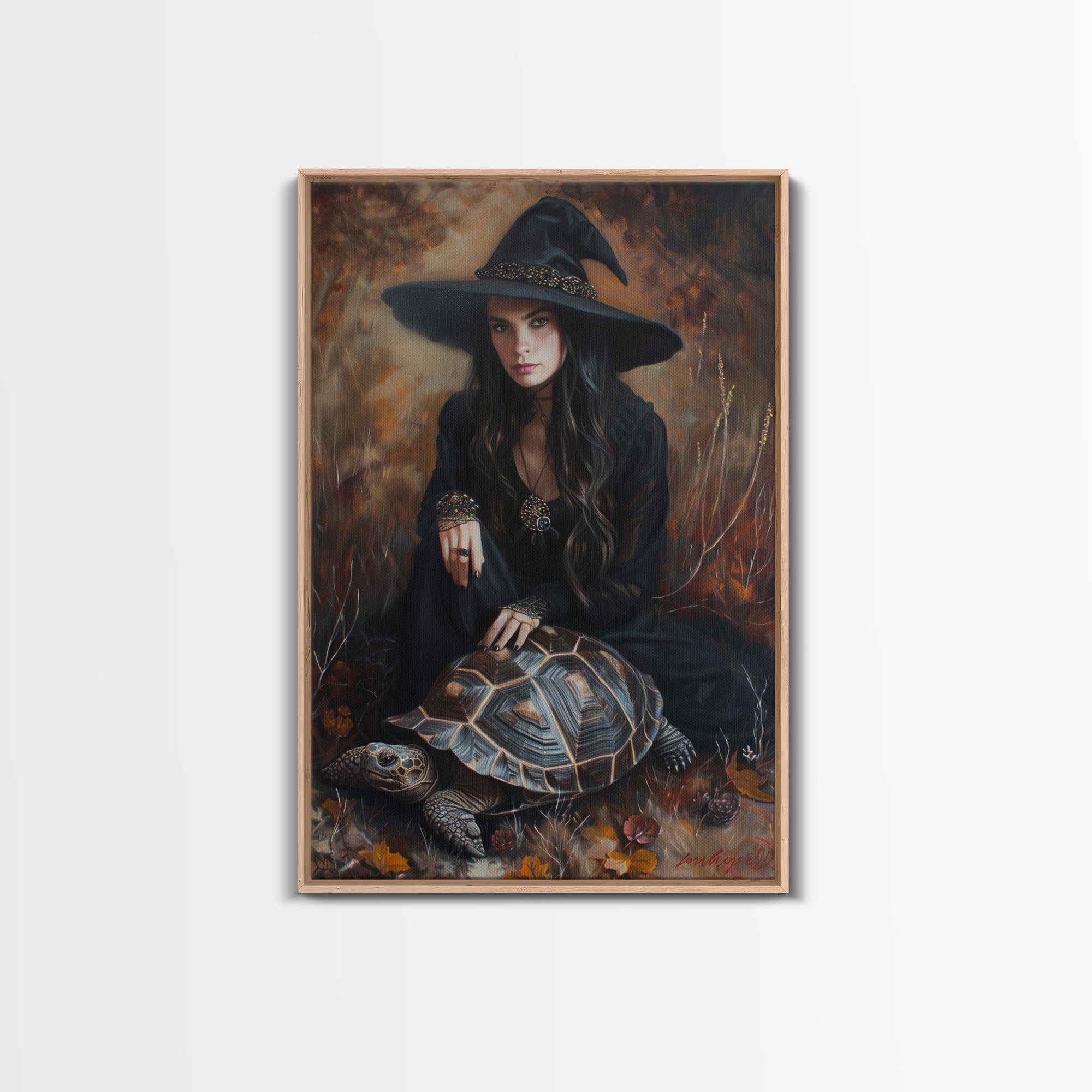 Witch with Mystical Elements - Halloween Art, Gothic Art, Spooky Decor, Dark Magic Art, Bewitching Portrait, Framed Canvas Print | | Wiccan Center