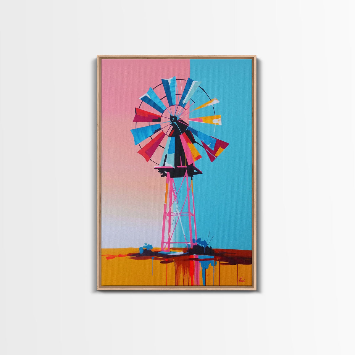 Bright Windmill Abstract Art - Framed Canvas Print, Whimsical Windmill Decor, Colorful Farmhouse Wall Art, Unique Living Room Decor | | Wiccan Center