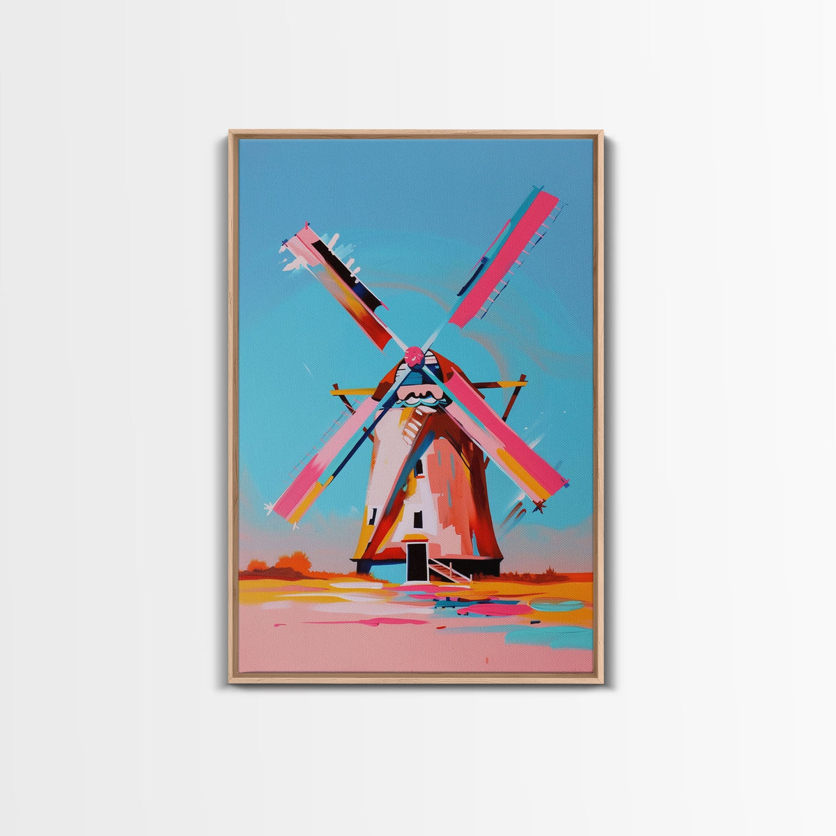 Playful Windmill Canvas Art - Framed Canvas Print, Modern Farmhouse Decor, Bright Windmill Wall Art, Vibrant Bedroom Artwork | | Wiccan Center