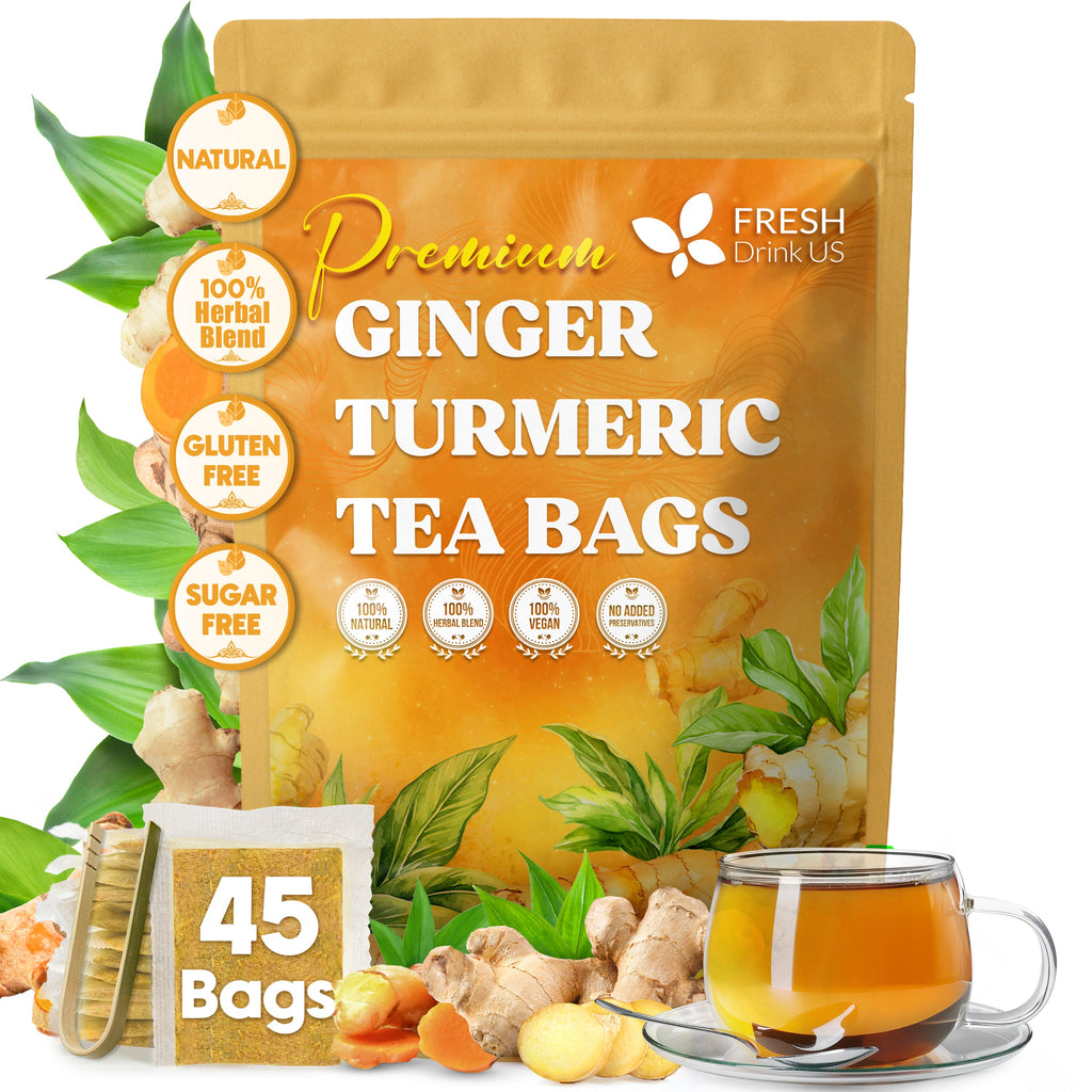 Premium Ginger Turmeric Tea Bags, Hand-made Blend of Ginger and Turmeric Herbal Tea, Eco-conscious Tea Bags. No Sugar, No Caffeine, No Gluten, Vegan. | Tea | Wiccan Center
