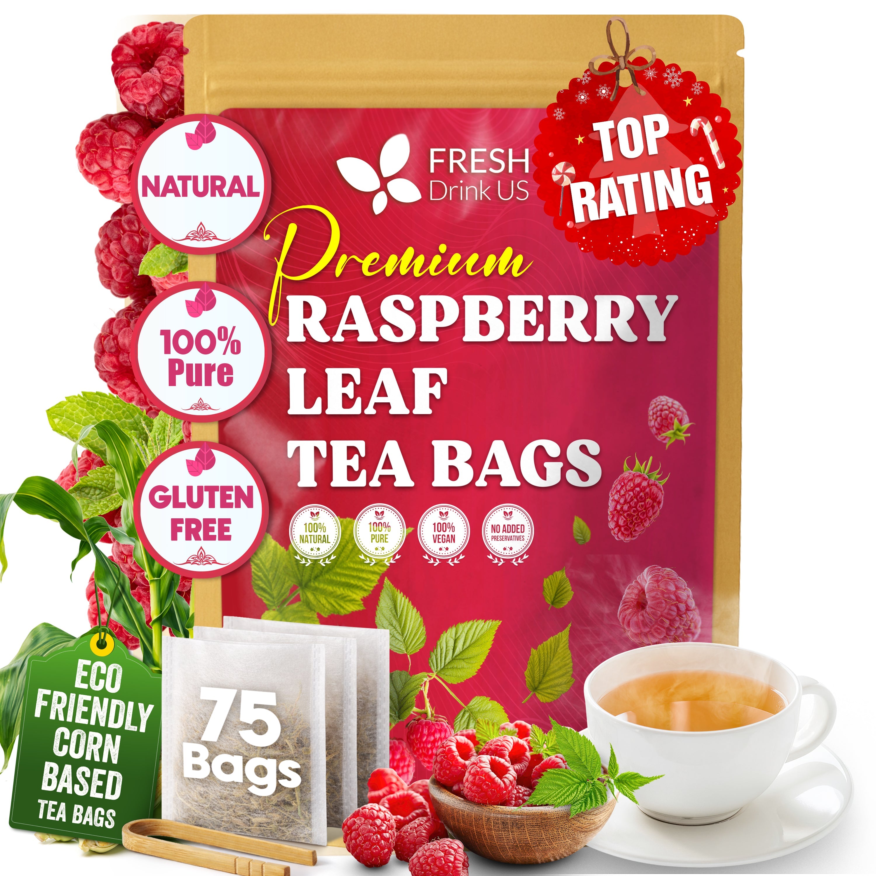Raspberry Leaf Tea Bags, 100% Natural & Pure from Raspberry Leaves. Loose Leaf Raspberry Herbal Tea, Made with Natural Material Tea Bags, Raspberry Leaf Tea. No Sugar, No Caffeine, No Gluten, Vegan. | Tea | Wiccan Center