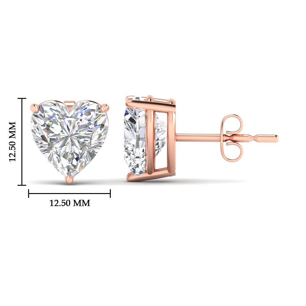 3 Prong Heart Shaped Diamond Solitaire Stud Earring in Basket Setting
