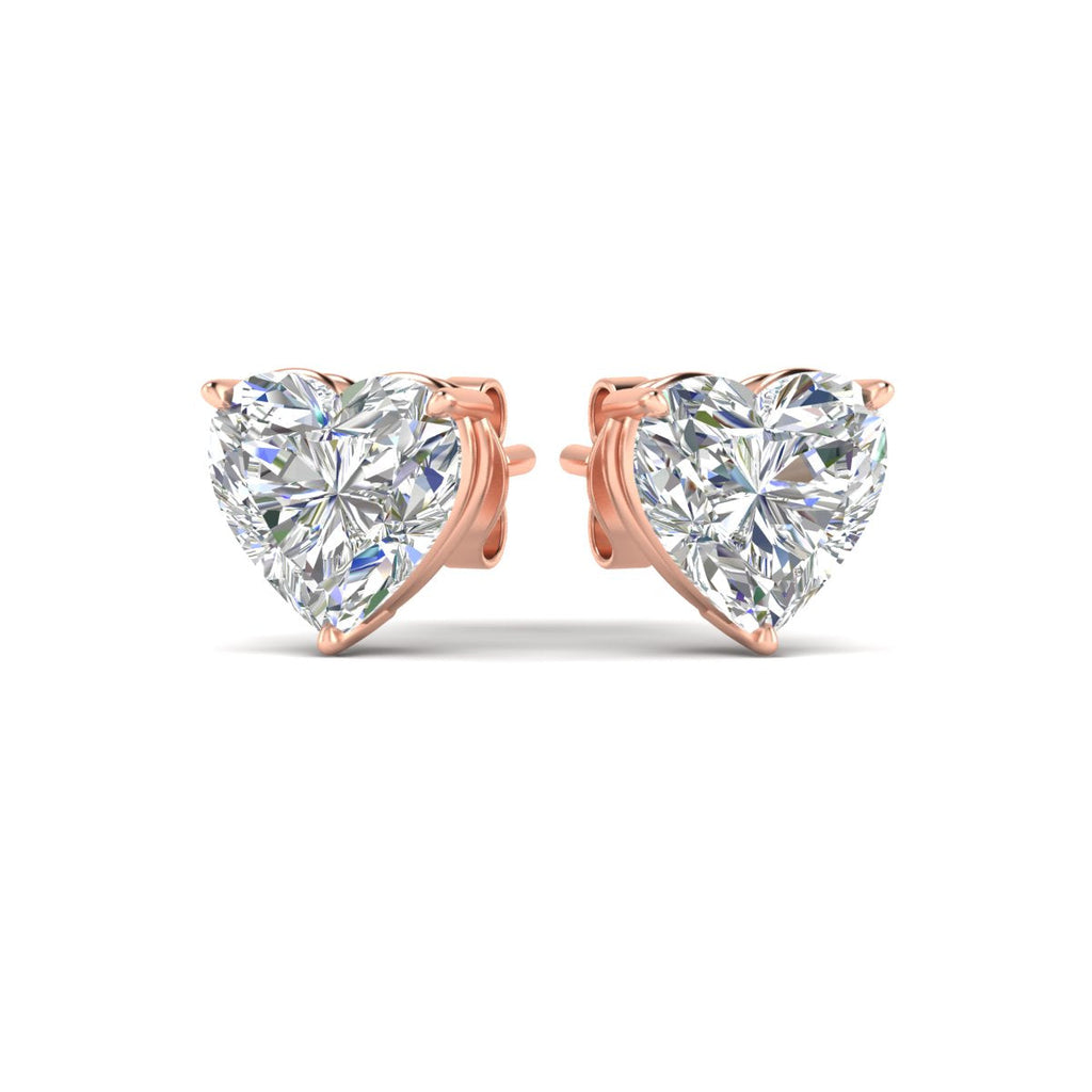 3 Prong Heart Shaped Diamond Solitaire Stud Earring in Basket Setting